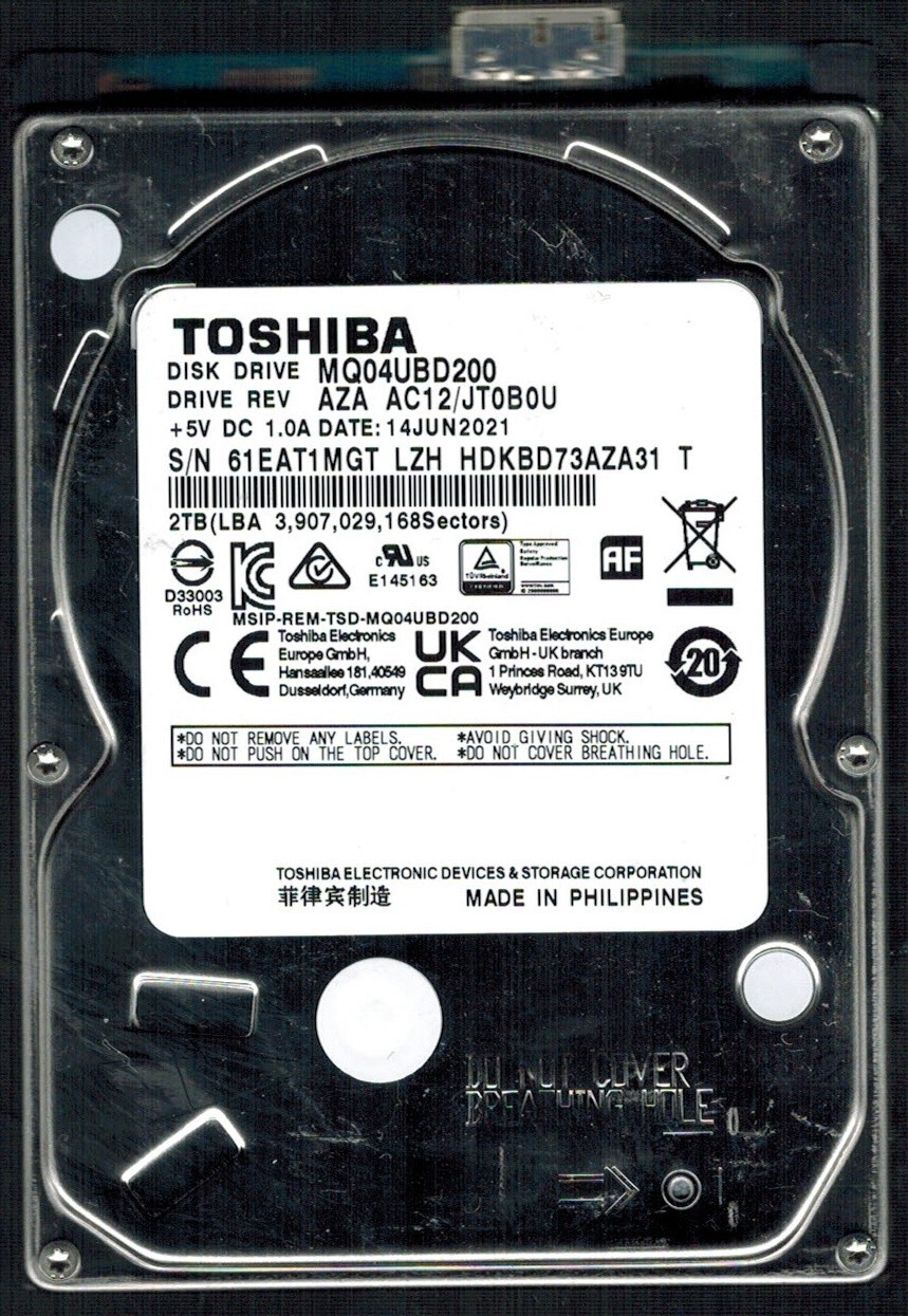 MQ04UBD200 HDKBD73AZA31 T REV: AZA AC12/JT0B0U 2TB JUN 2021 PHILIPPINES TOSHIBA