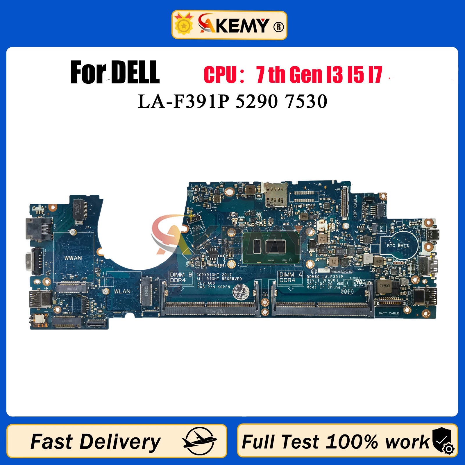 For Dell Latitude 7530 5290 Laptop Motherboard LA-F391P 01KWXC 0TKGT3 CN-0W5G22