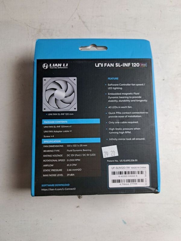 Lian-Li UF-SLIN120-1W 120 Mm UNI FAN SL Infinity Fluid Dynamic Bearing Case Fan