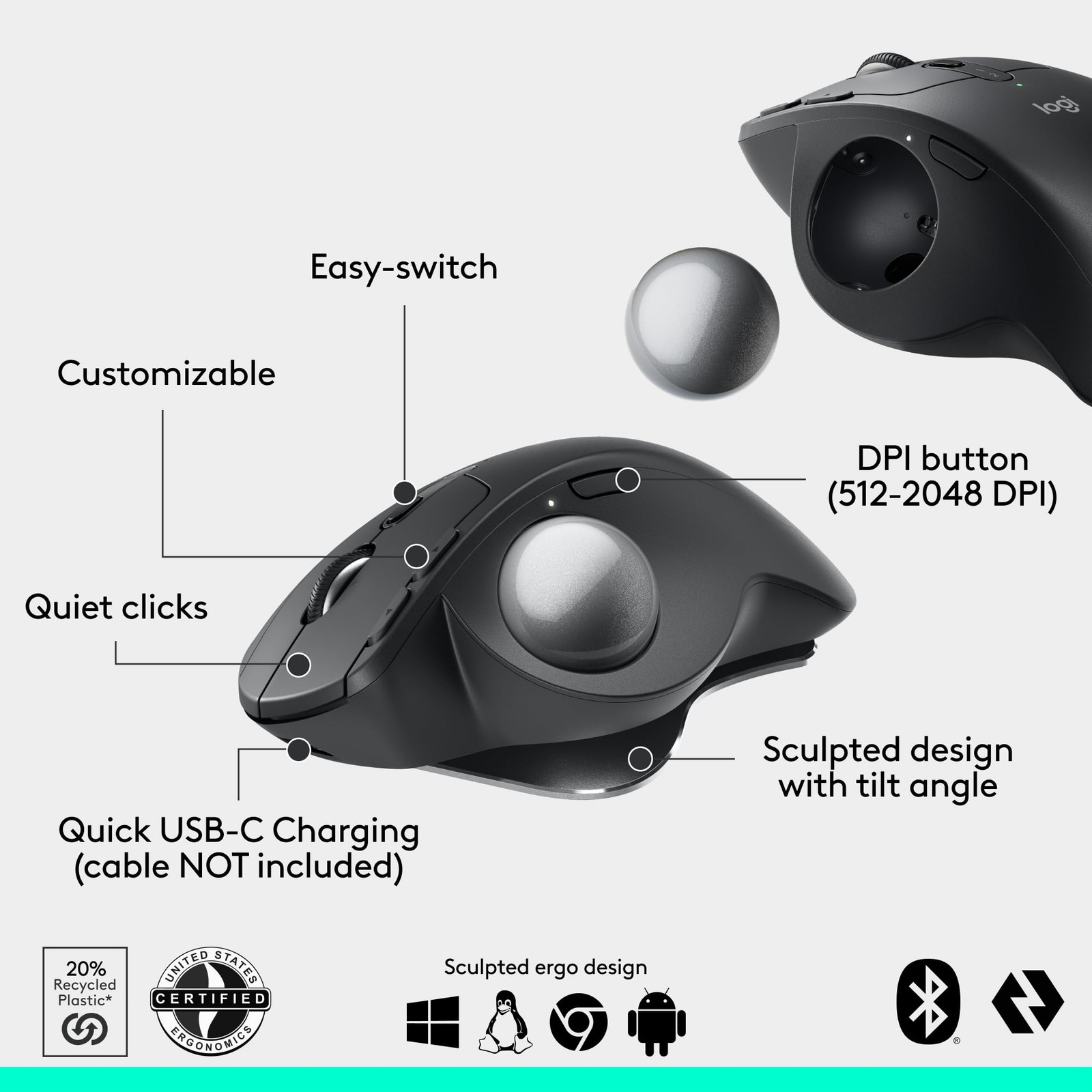 Logitech Ergo Series MX Ergo S – Trackball – ergonomic – optical – 8 buttons –