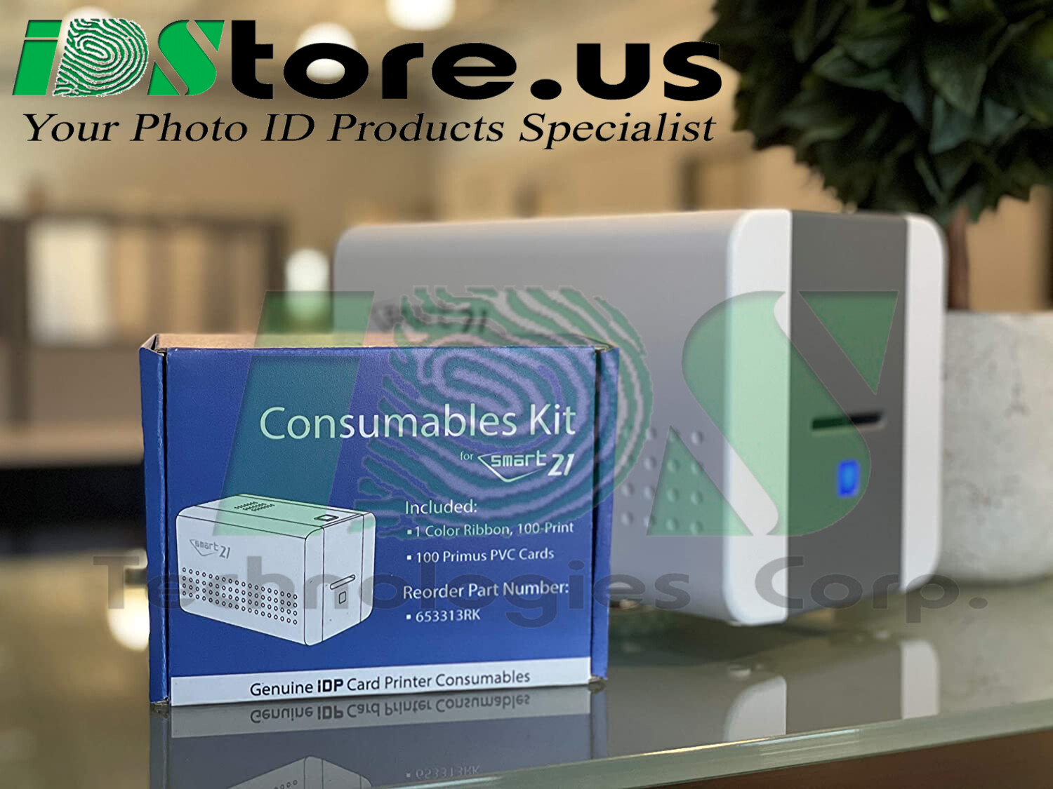 NEW IDP 653313RK YMCKO Color Ribbon Kit & 100 PVC Cards – 100 prints (Smart-21)