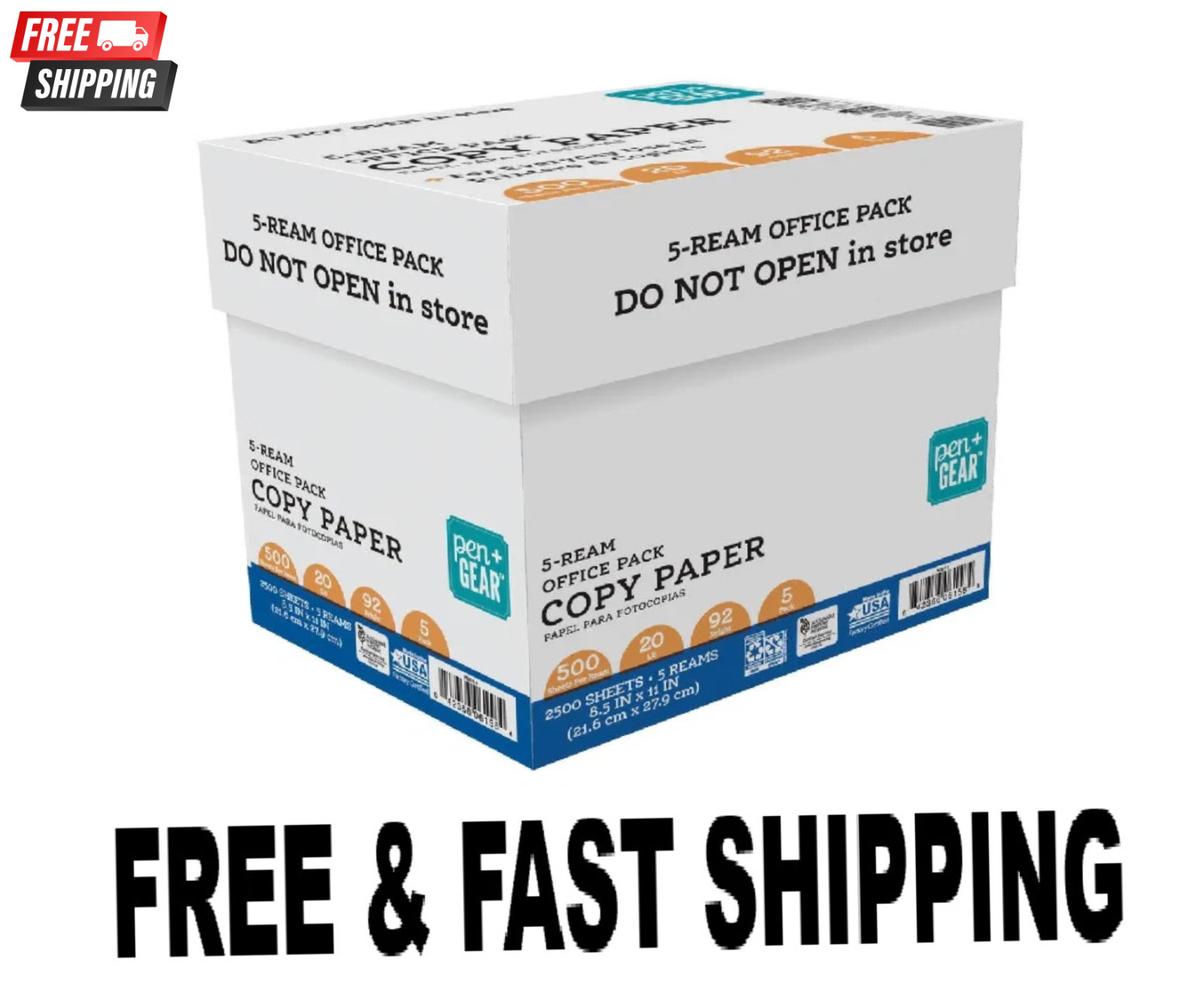 Pen+Gear Copy Paper, 8.5″ x 11″, 92 Bright, 20 lb., 5 Reams (2,500 Sheets)