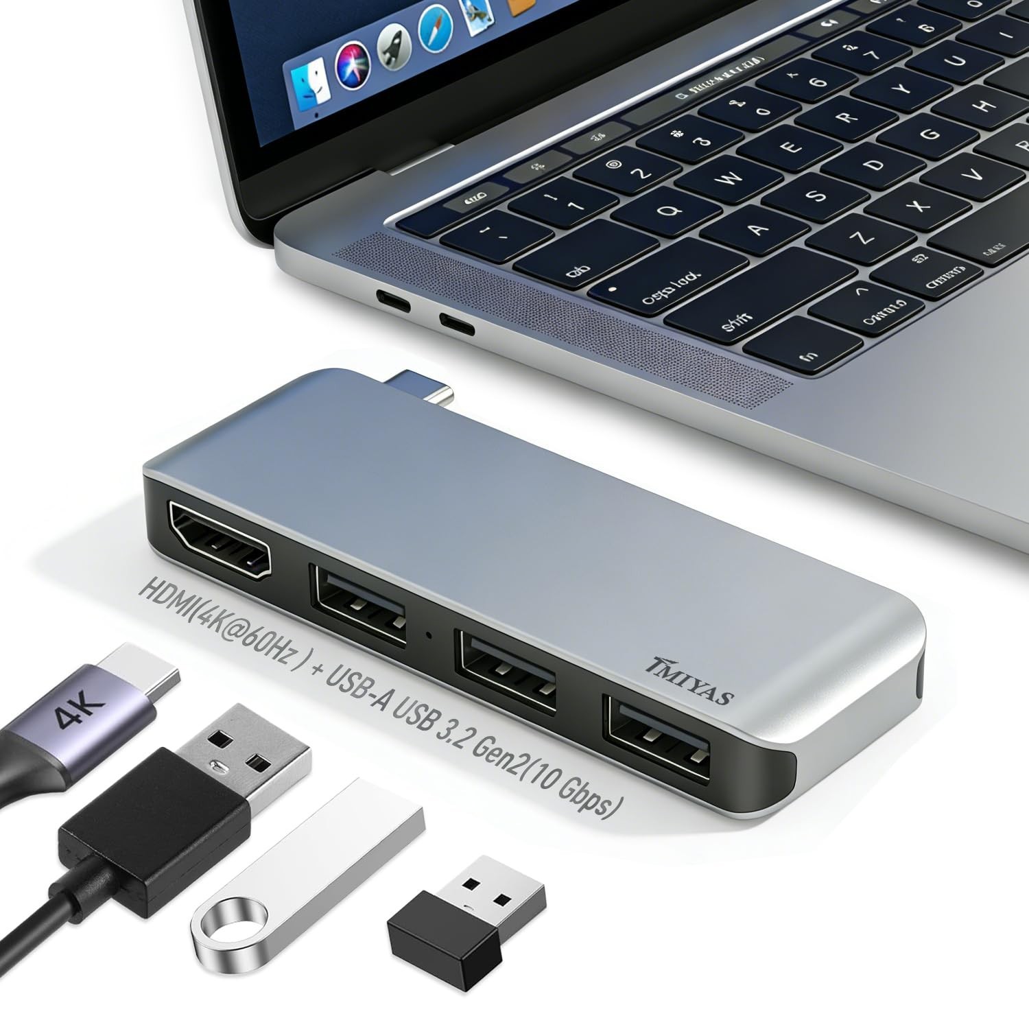USB C Hub 10Gbps for MacBook 4-in-1 USB 3.2 Gen 2, 4K@60Hz HDMI, 3 USB-A Adapter