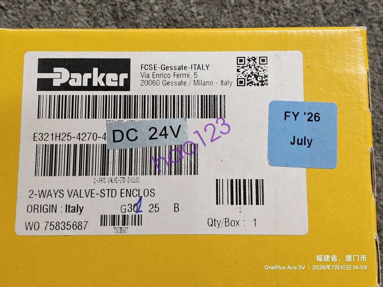 NEW E321H25 PARKER solenoid valve E321H25 24VDC DHL/FedEx