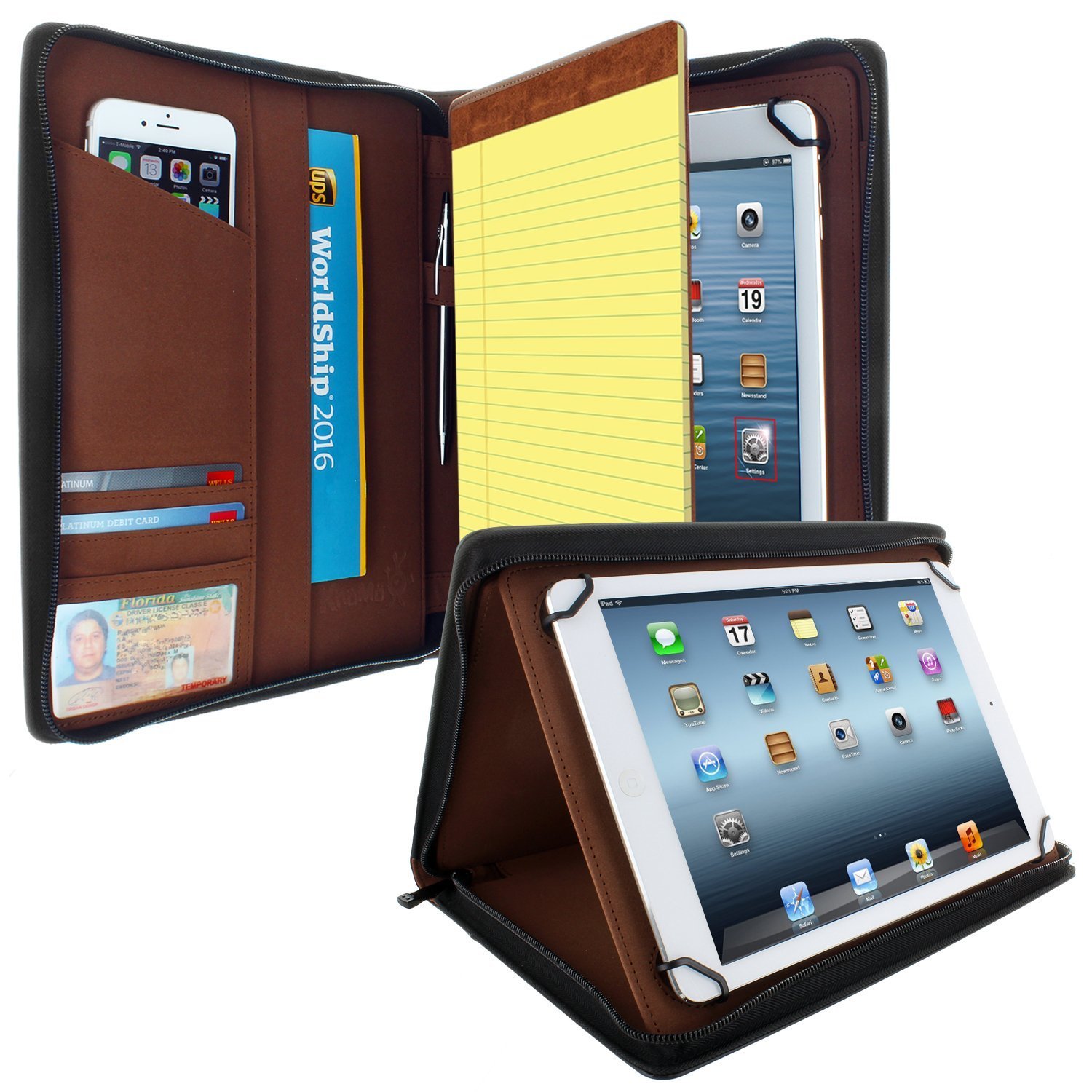 Universal Tablet Pad folio Zippered Case for 8.5” up to 11” tablets – Black