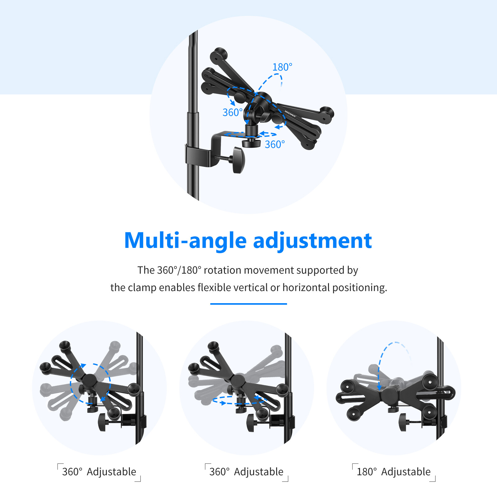 Neewer 7-14 inches Adjustable Tablet Holder Mount with 360 Degree Swivel Clamp