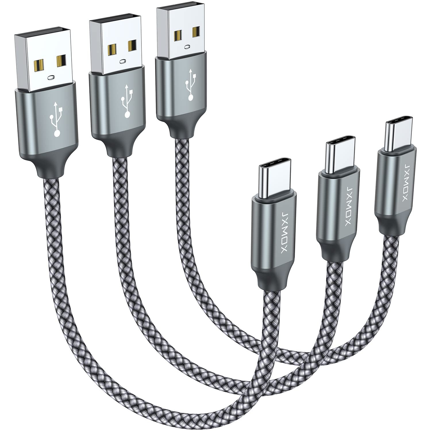 JXMOX Short USB C Cable (0.5ft 3-Pack), A to Type-C Charger 0.5ft, Grey