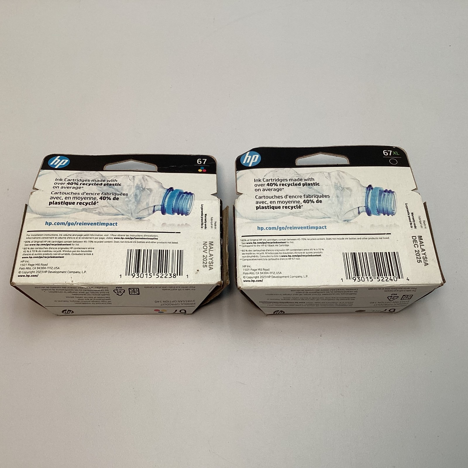 Lot of 2 HP 67XL Black & 67 Tri-Color Ink Cartridge – 3YM57AN 3YM55AN – 11/2025+