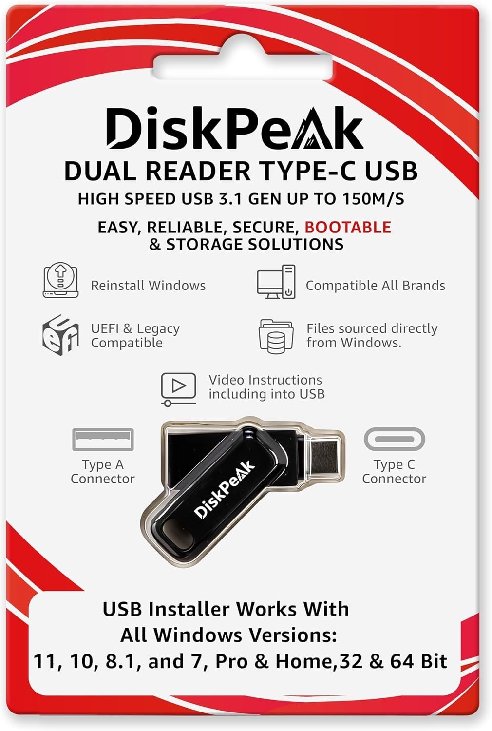 64GB Bootable USB Drive for Windows 11 & 10 – Clean Install, Upgrade, Reinstall