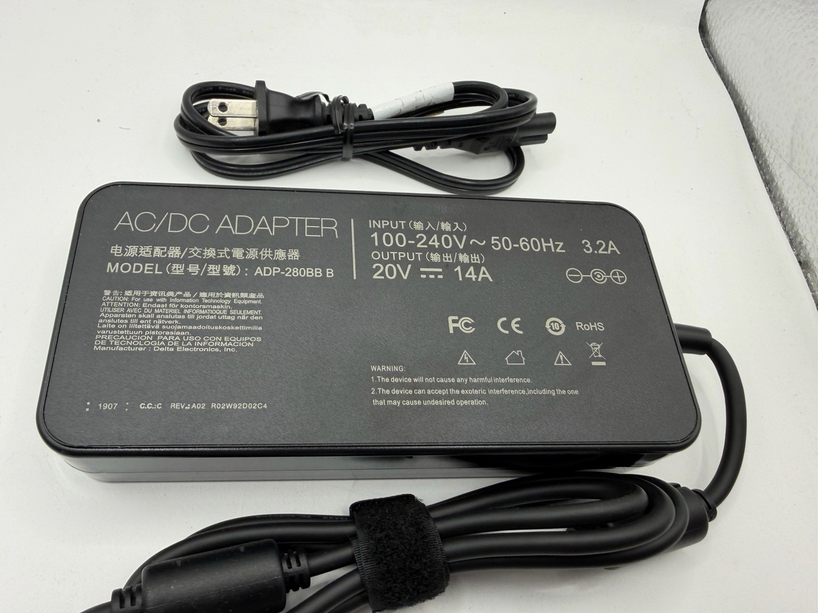 AC/DC Adapter ADP-280BB B Input 110-240V 50-60Hz 3.2A Output 20V 14A