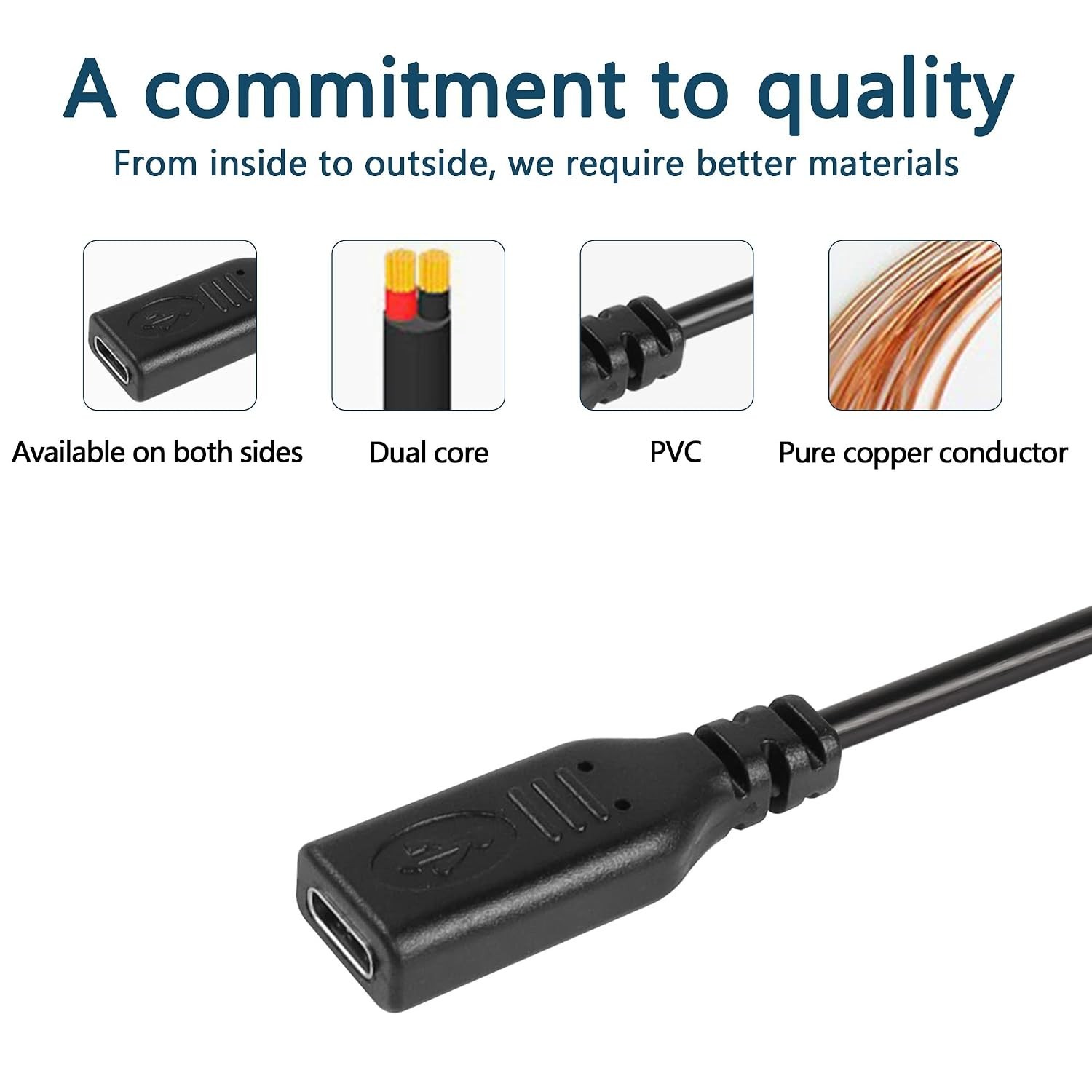 5-Pack USB Type-C Pigtail Cables – 1M/3.2FT for DIY Fast Charging Projects