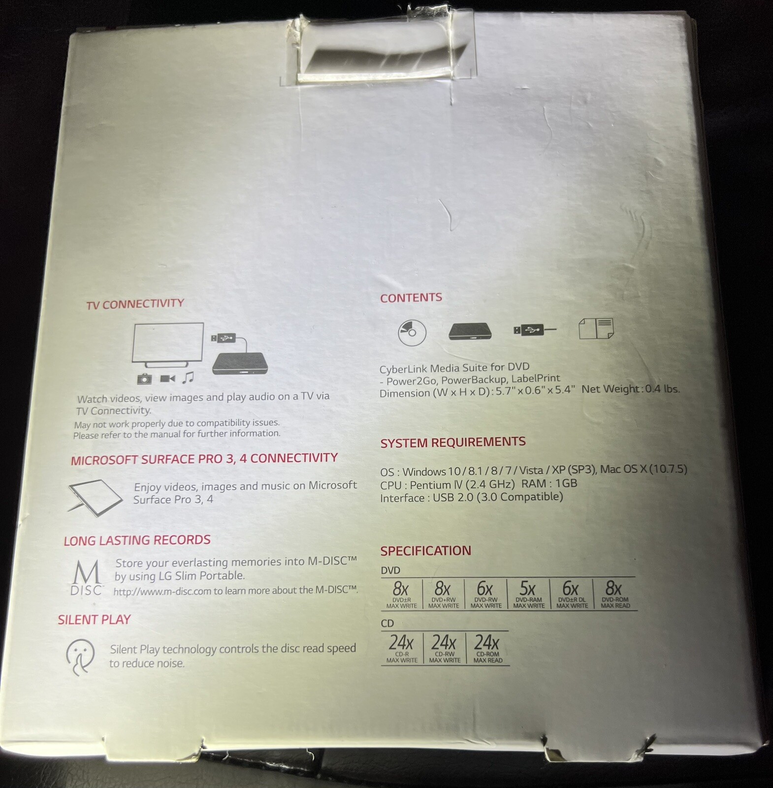LG Ultra Slim Portable DVD Writer SP80NB60 For Windows / Mac