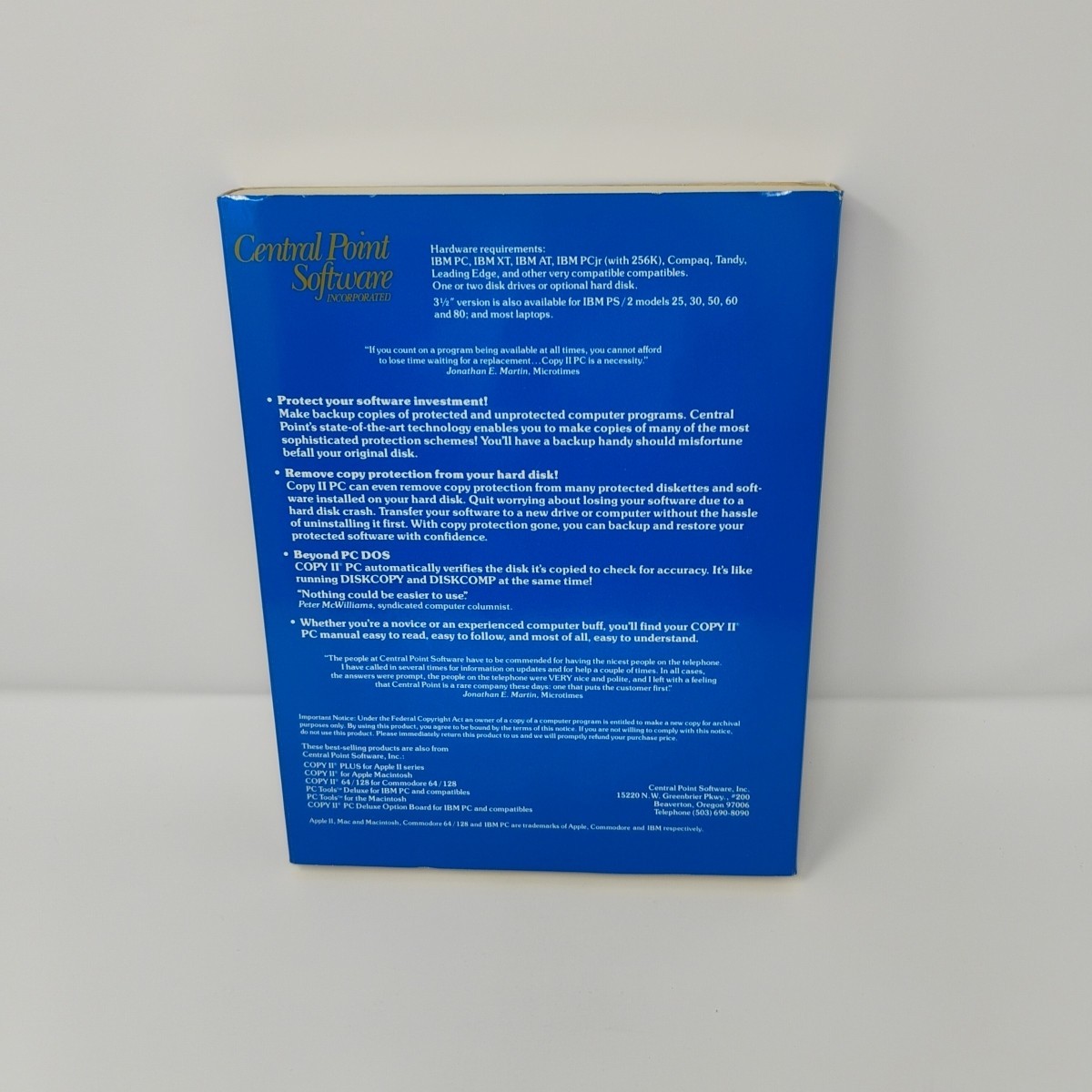 COPY II PC Central Point Computer Software Big Box Floppy 5.25 Disk Vintage 1988