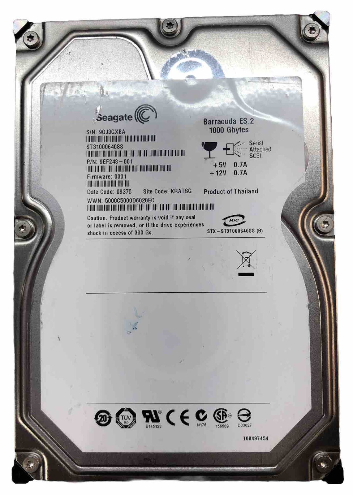 Seagate Barracuda ES.2 | 1TB @ 7.2K | SAS 3Gb/s | 3.5″ LFF HDD | ST31000640SS