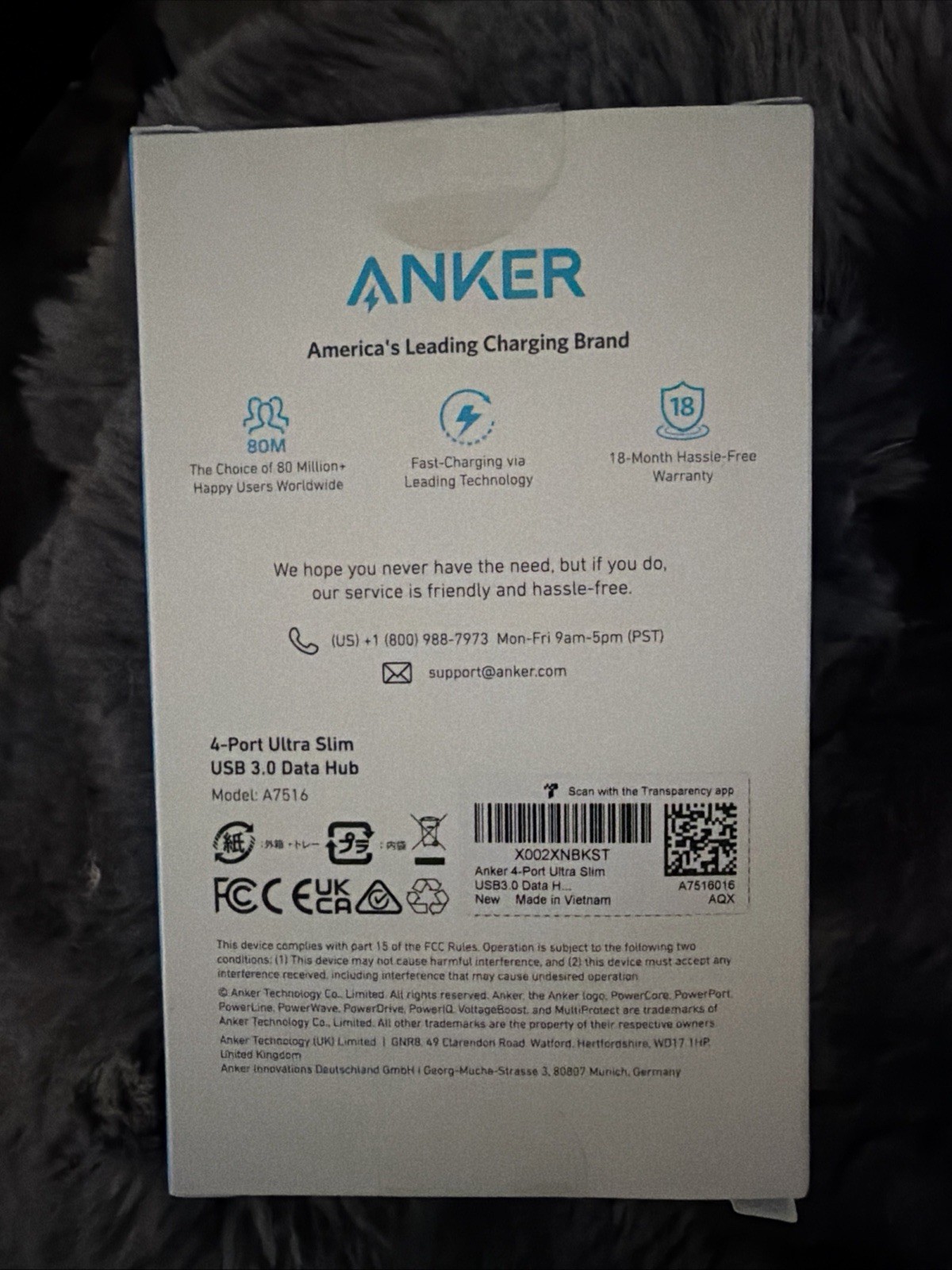 ANKER 4-Port Ultra Slim USB 3.0 Data Hub 2FT A7516 Black – Fast Charging, New