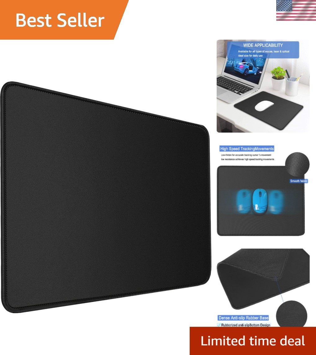 Double Stitched Gaming Mouse Pad 14.9″ x 11.7″ – Elegant Black Design