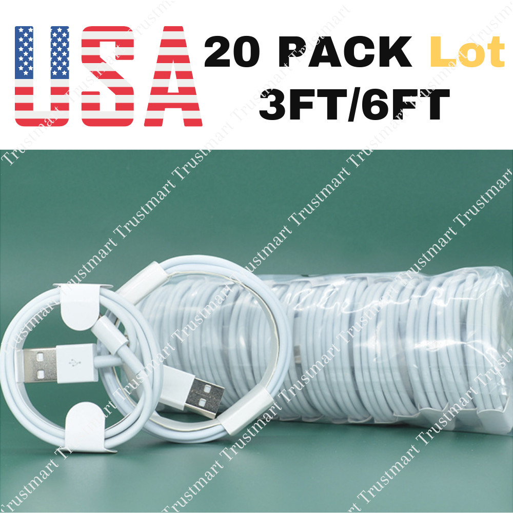 Lot of 20X USB Cable 3/6Ft Wholesale For Apple iPhone 14 13 12 11 8 Charger Cord