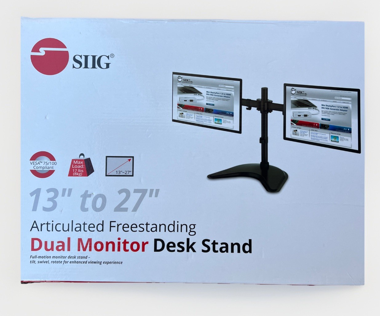 SIIG Articulated Freestanding Dual Monitor Desk Stand 13″- 27”