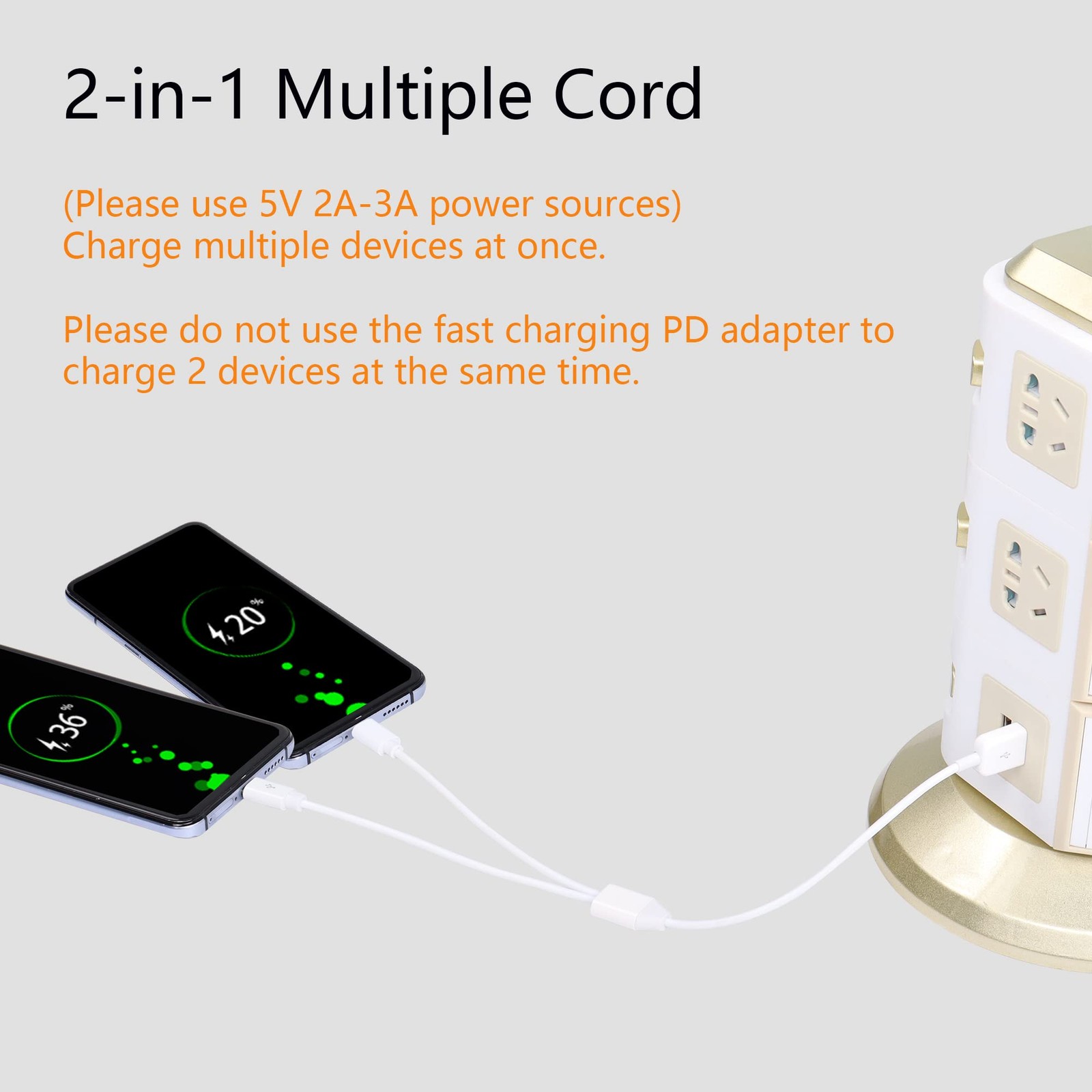 CERRXIAN 0.3m 2 in 1 USB 2.0 Type A to Micro and C 0.3m, White