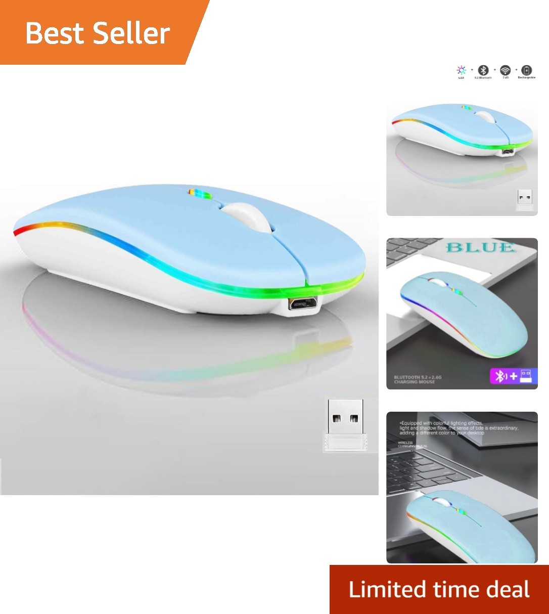Colorful Dual Mode Bluetooth Mouse – Rechargeable, Slim & Silent for All Devices