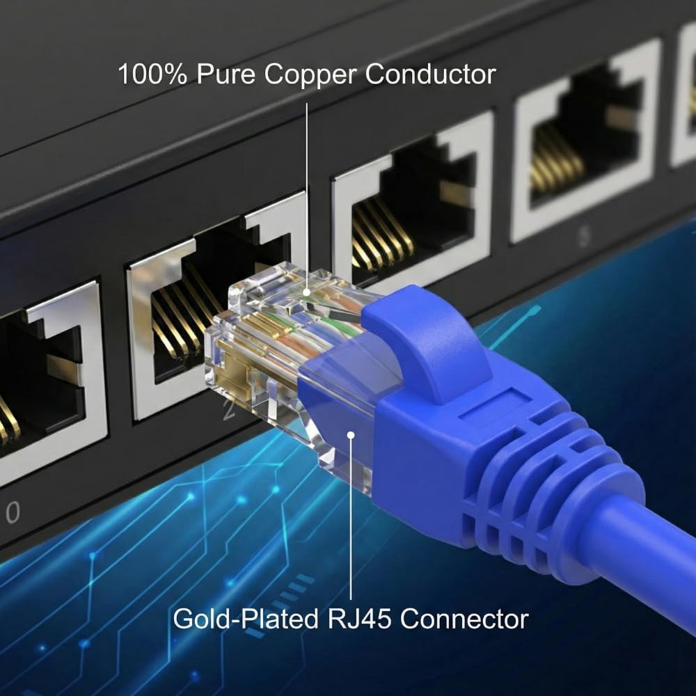 Cat7 SFTP Ethernet Patch Cord 0.5Ft – 100% Pure Copper LAN Cable, Double Shielde