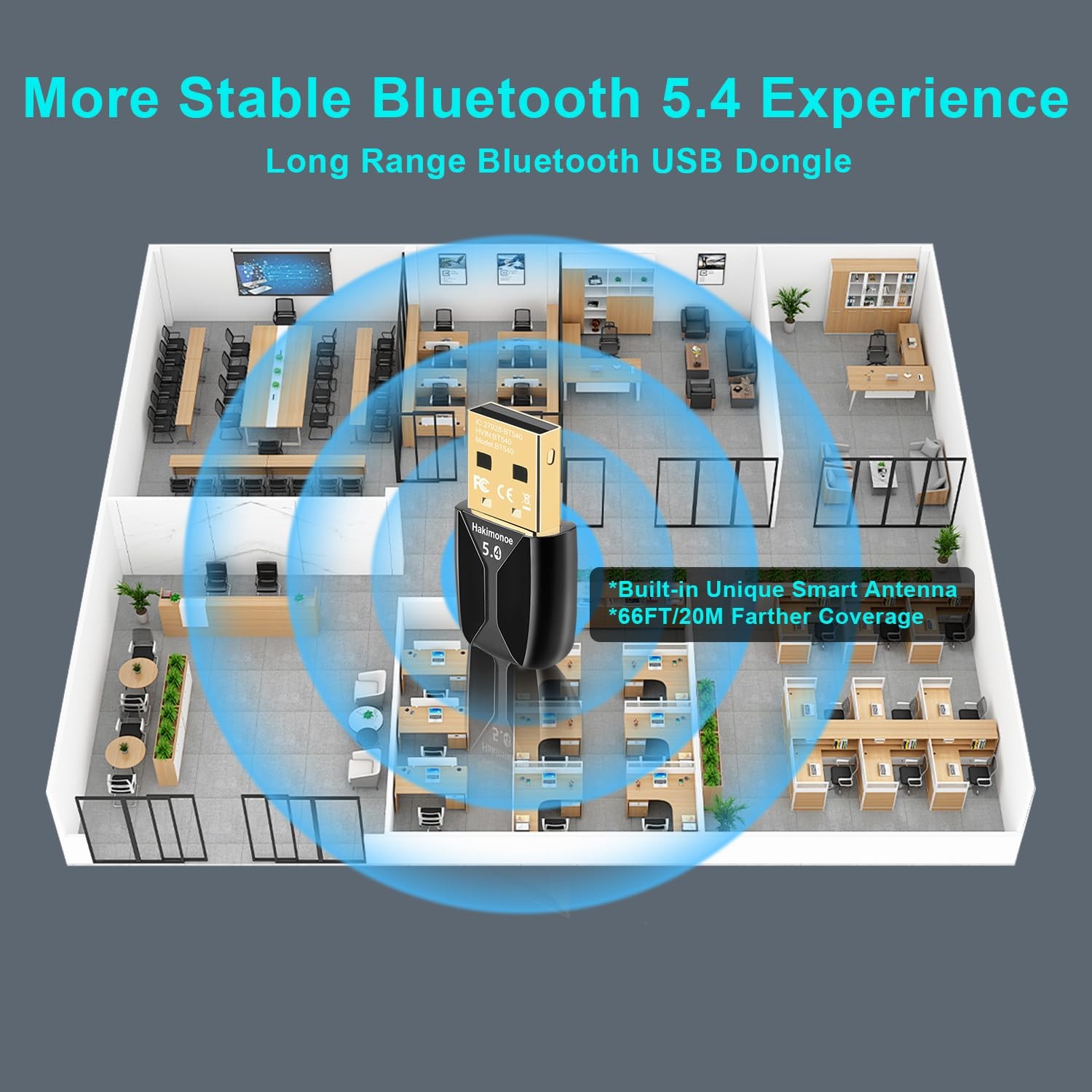 Upgraded USB Bluetooth 5.4 Adapter for PC,Wireless USB Dongle for Laptop Desktop
