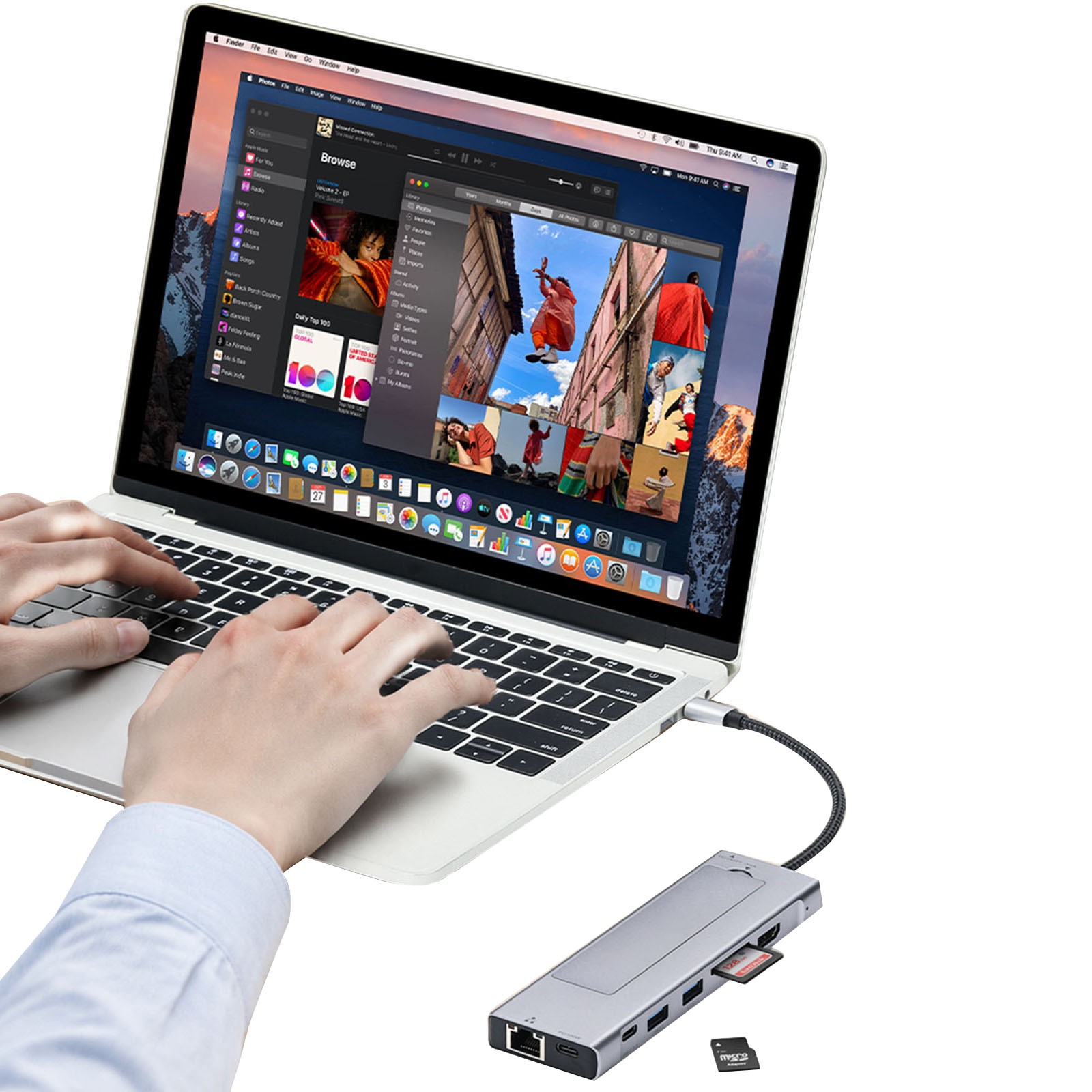 USB C Hub with M.2 NVMe SSD Enclosure 4K/60Hz PD Type-C USB 3.2 Ethernet SD/TF