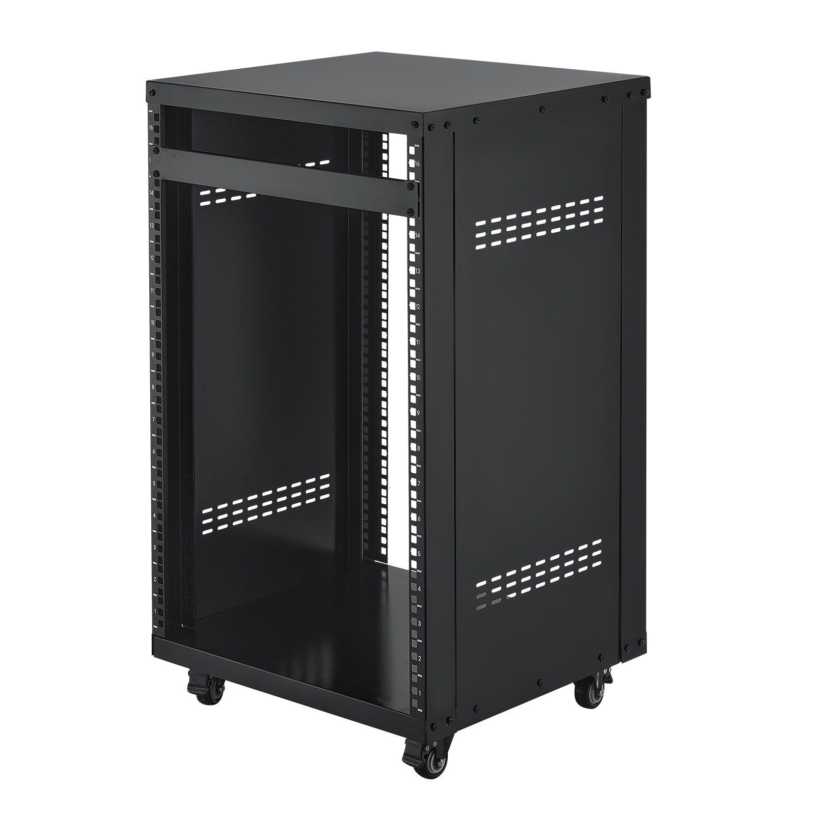16U 200lb Open Frame AV Rack & Server Cabinet with Lockable Casters
