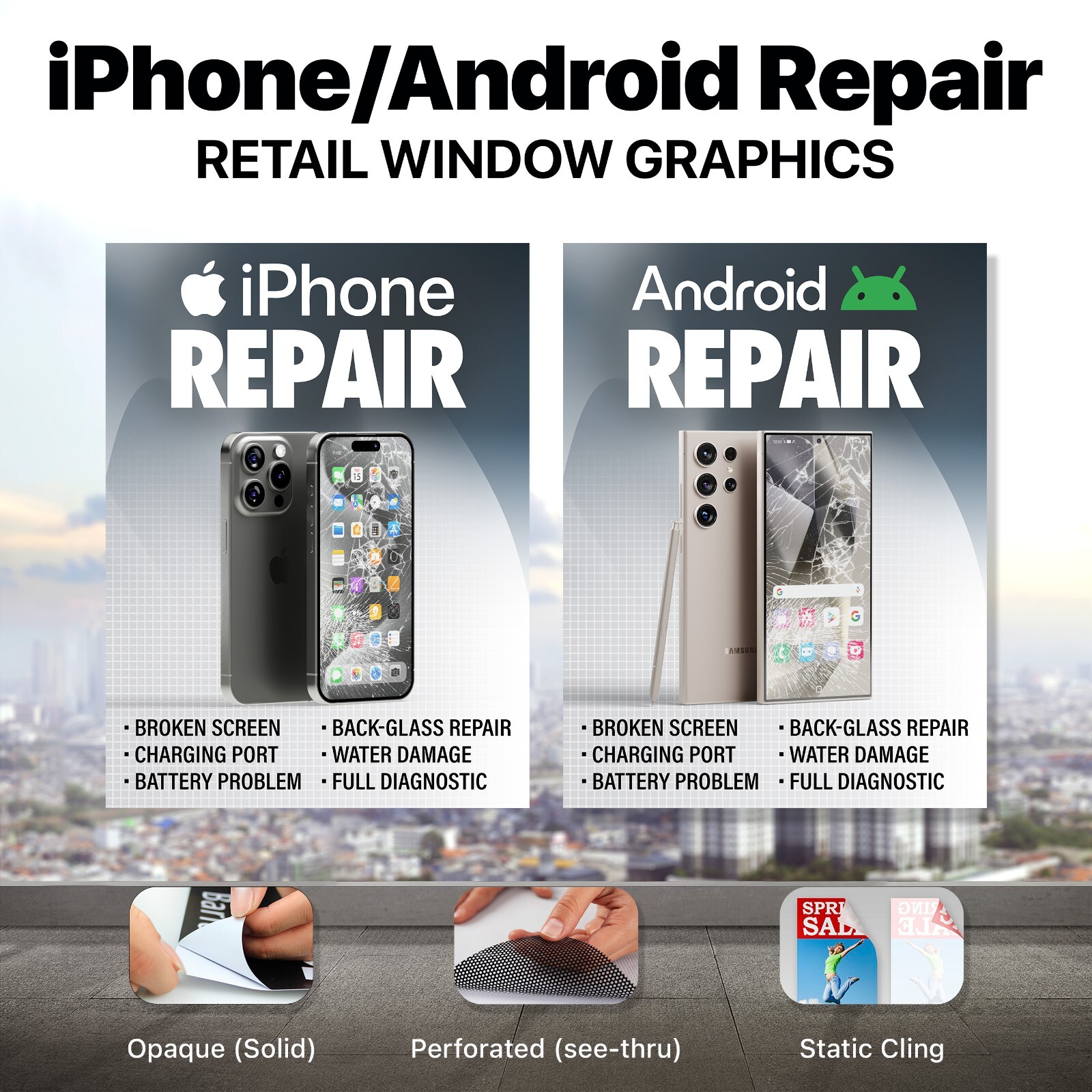 iPhone Android Smartphone Repair Window Wrap Sign Banner Apple Samsung Graphics