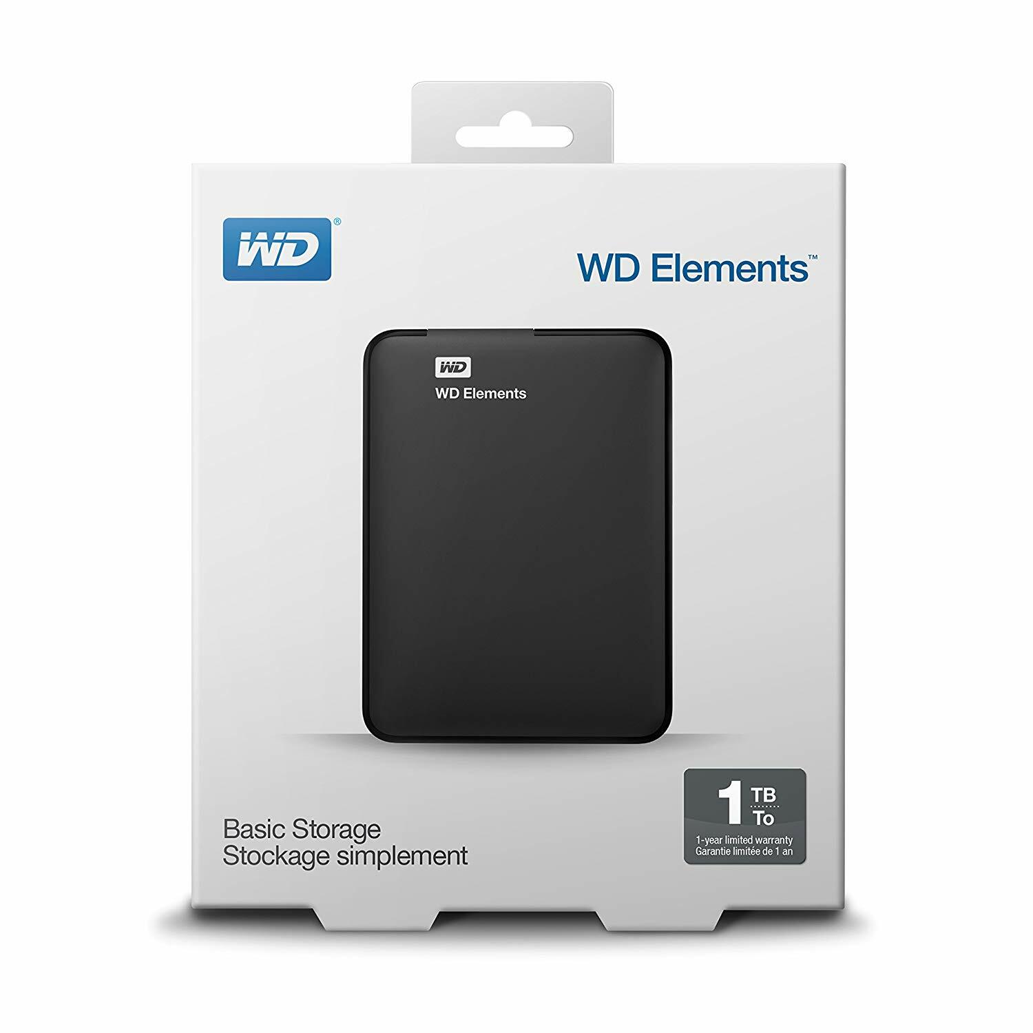 WD 1TB Elements Portable External HDD WDBUZG0010BBK-NESN USB 3.0 Black New