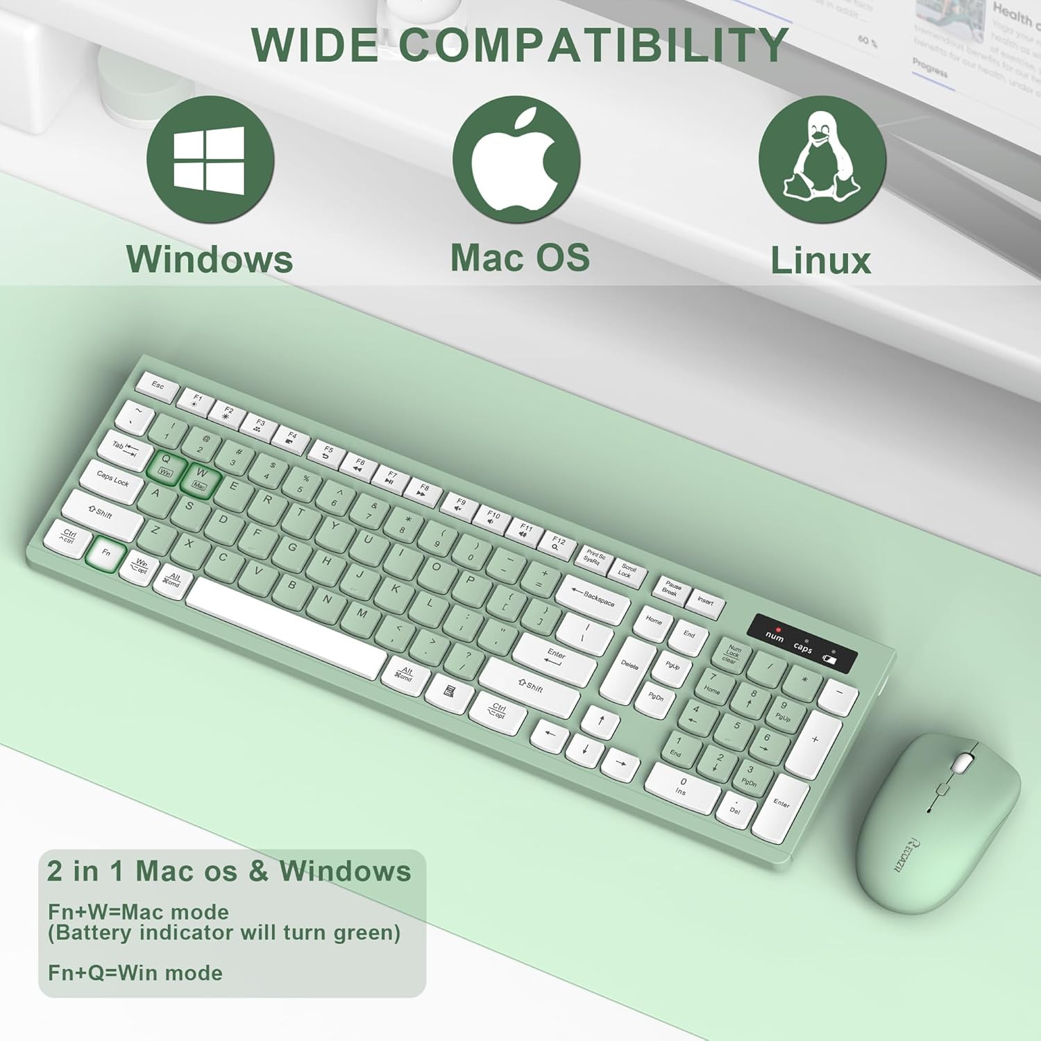 Wireless Keyboard and Mouse Combo Full Size Quiet Keys for Windows PC Mac