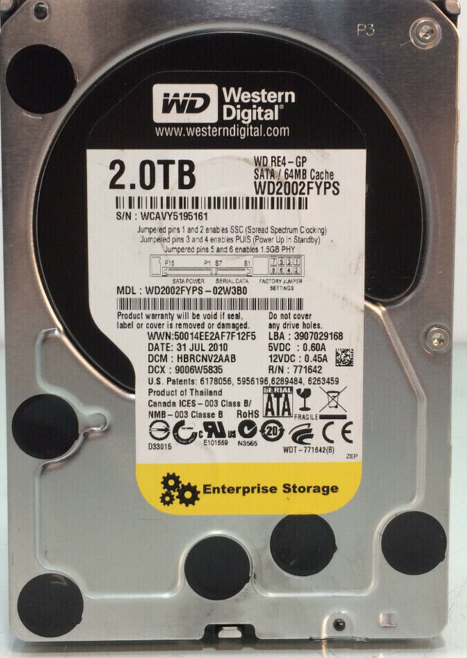 WD2002FYPS-02W3B0 WESTERN DIGITAL 2TB SATA 3.0Gb/s 3.5″ Hard Drive TESTED