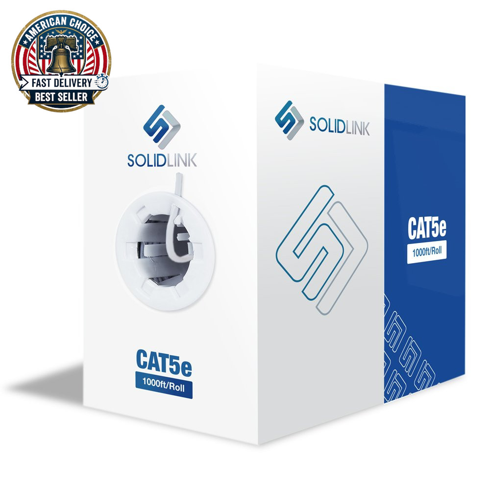 Cat5E Ethernet Cable 1000Ft – 24AWG Solid CCA UTP Unshielded CAT 5E, High Speed
