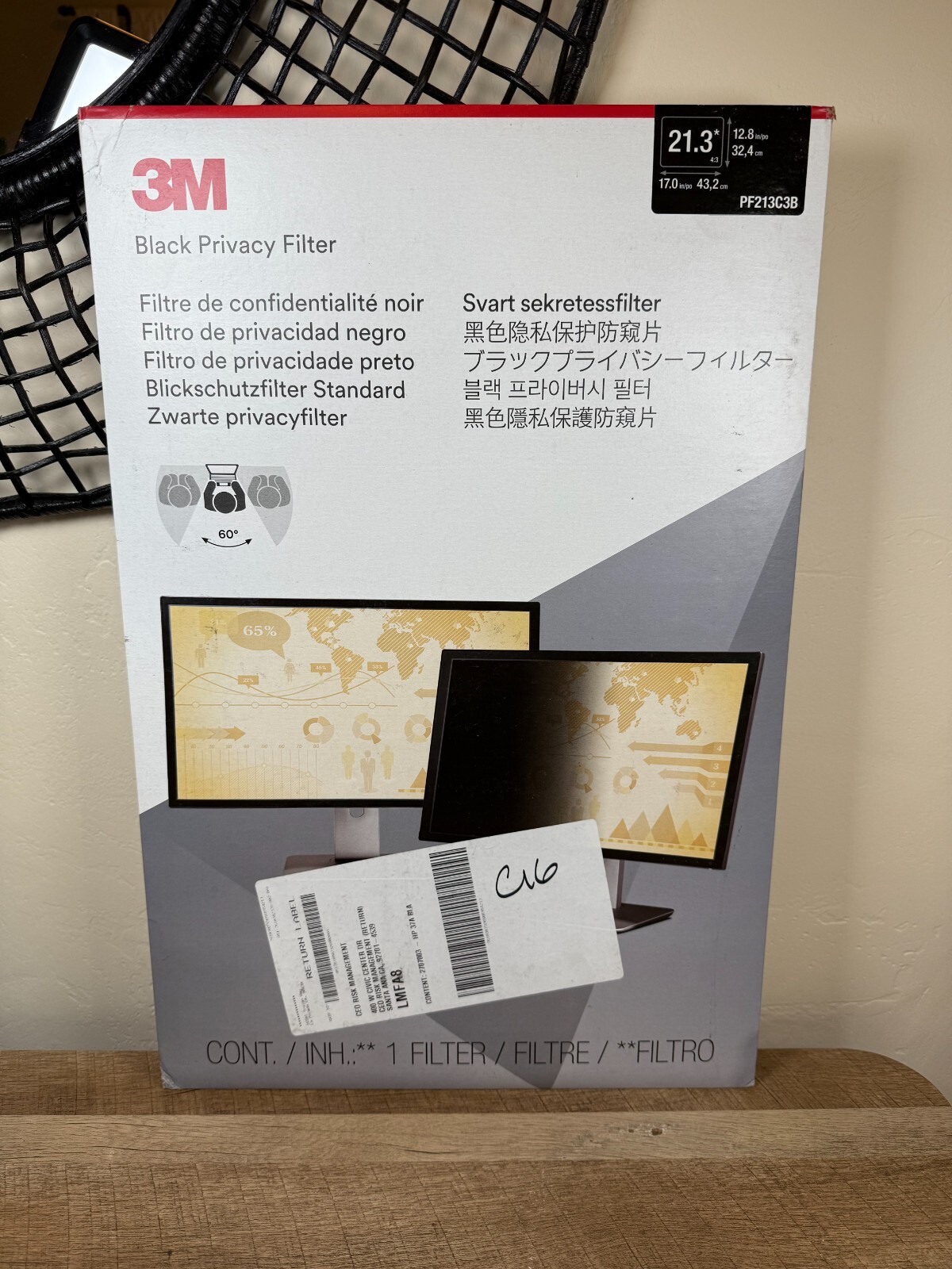 3M Black Privacy Filter for 21.3″ Standard Monitors (4:3) PF213C3B – Sealed
