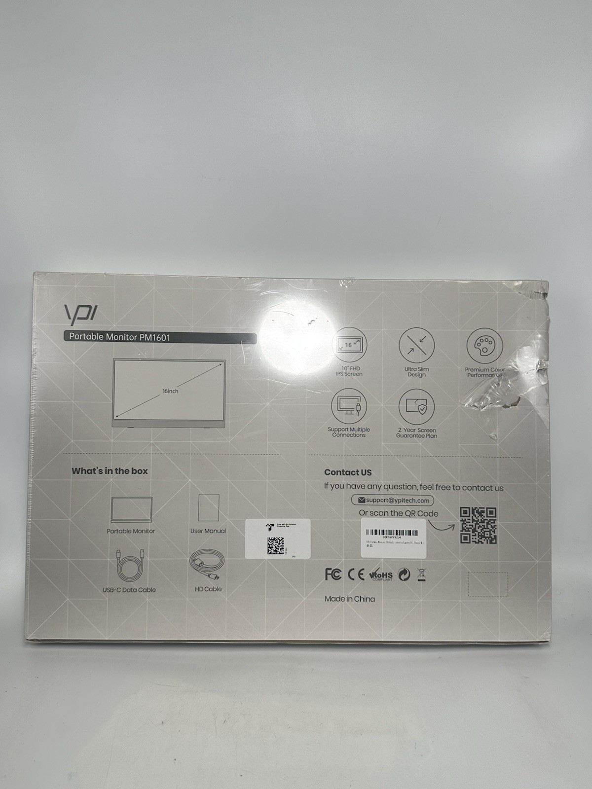YPI Portable Monitor 16.0inch FHD 1920 * 1200P USB C *NEW SEALED DAMAGED BOX*
