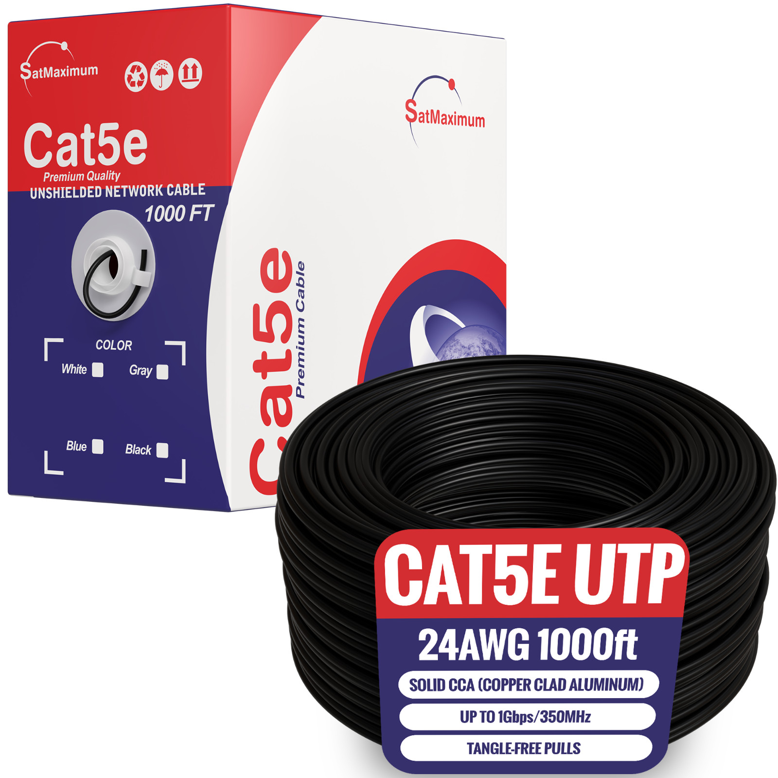 CAT5e 1000FT Ethernet UTP Cable LAN Network 24AWG RJ45 Solid CCA Pull Box LOT