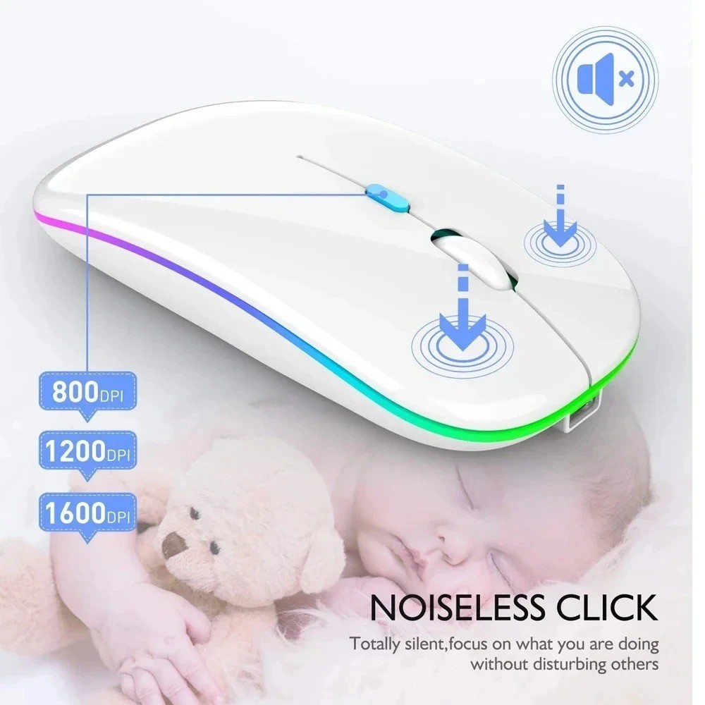 2.4GHz Wireless Optical Mouse USB Rechargeable RGB Cordless Mice For PC Laptop