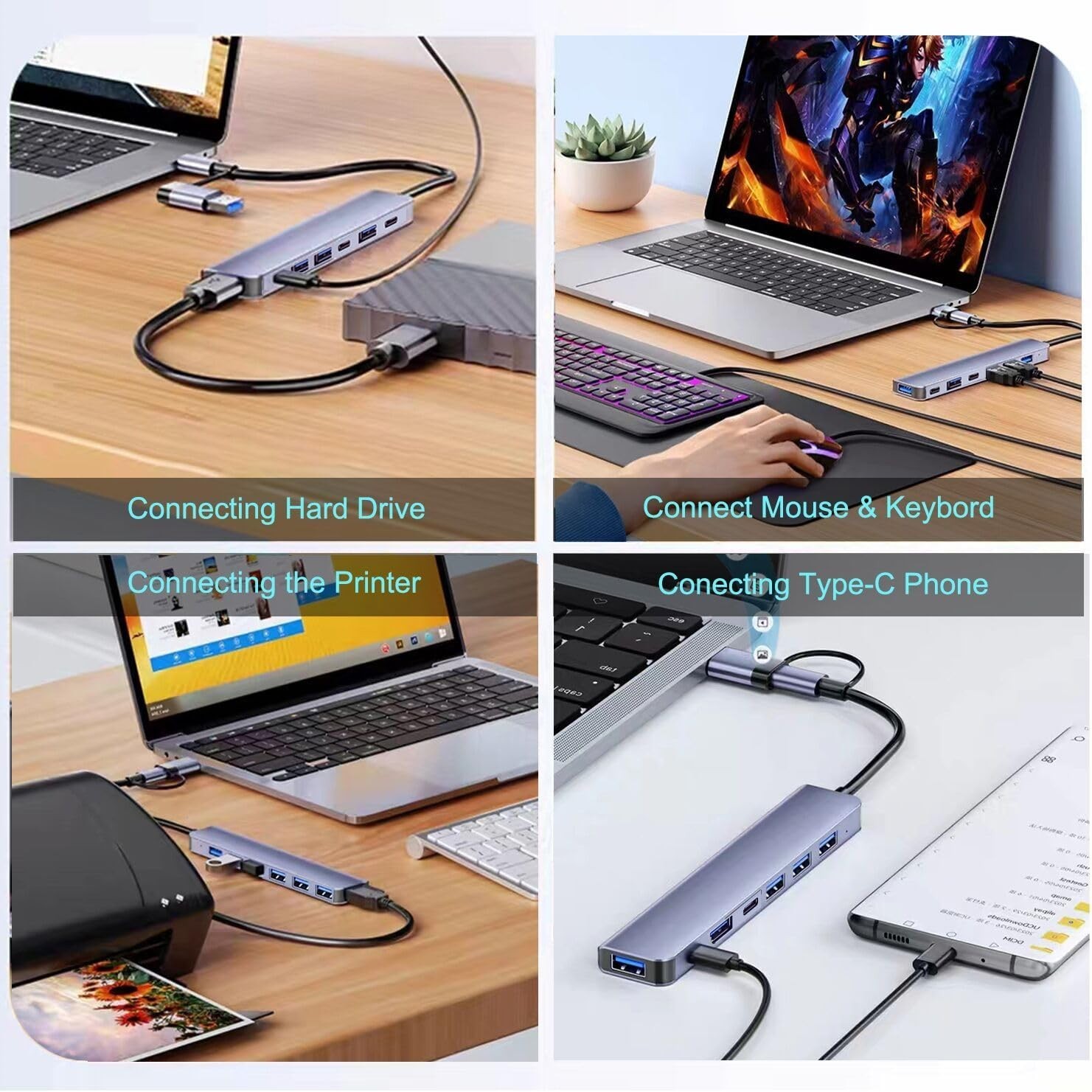7-in-1 USB C Hub with Aluminum Finish – Perfect for Professionals & Students