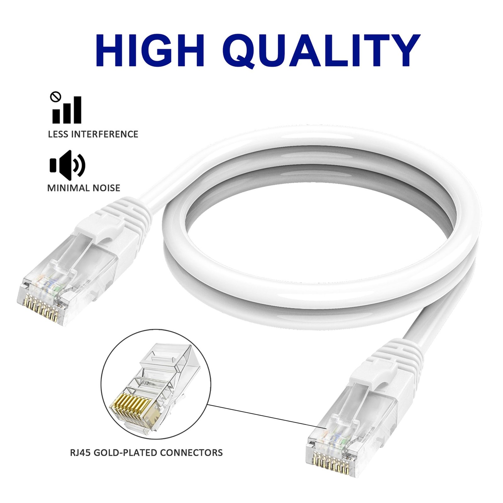 Adoreen Cat 6 Ethernet Cable 50 Ft-White, Outdoor & Indoor Snagless Long Round