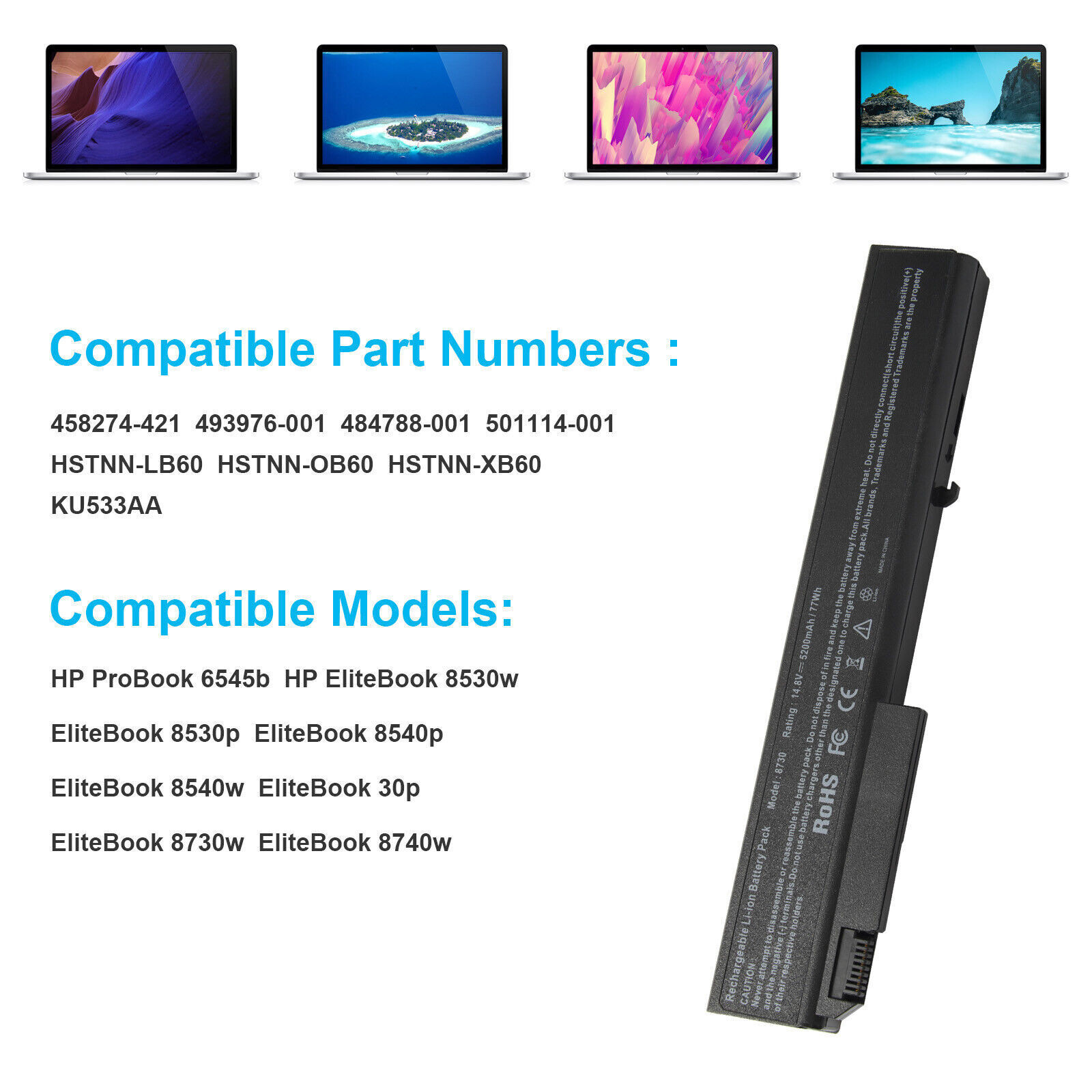 Battery for HP EliteBook 8530p 8540p 8730p 8530w 8540w 8730w 8740w 5200mAh 14.8V