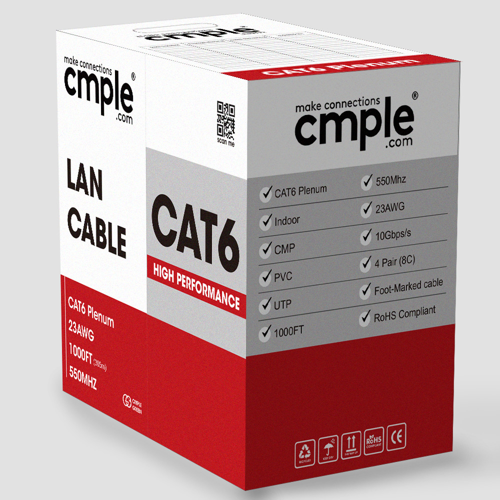 1000ft Cat6 CMP Plenum Ethernet LAN Cable Solid 23AWG UTP Pull Box Blue