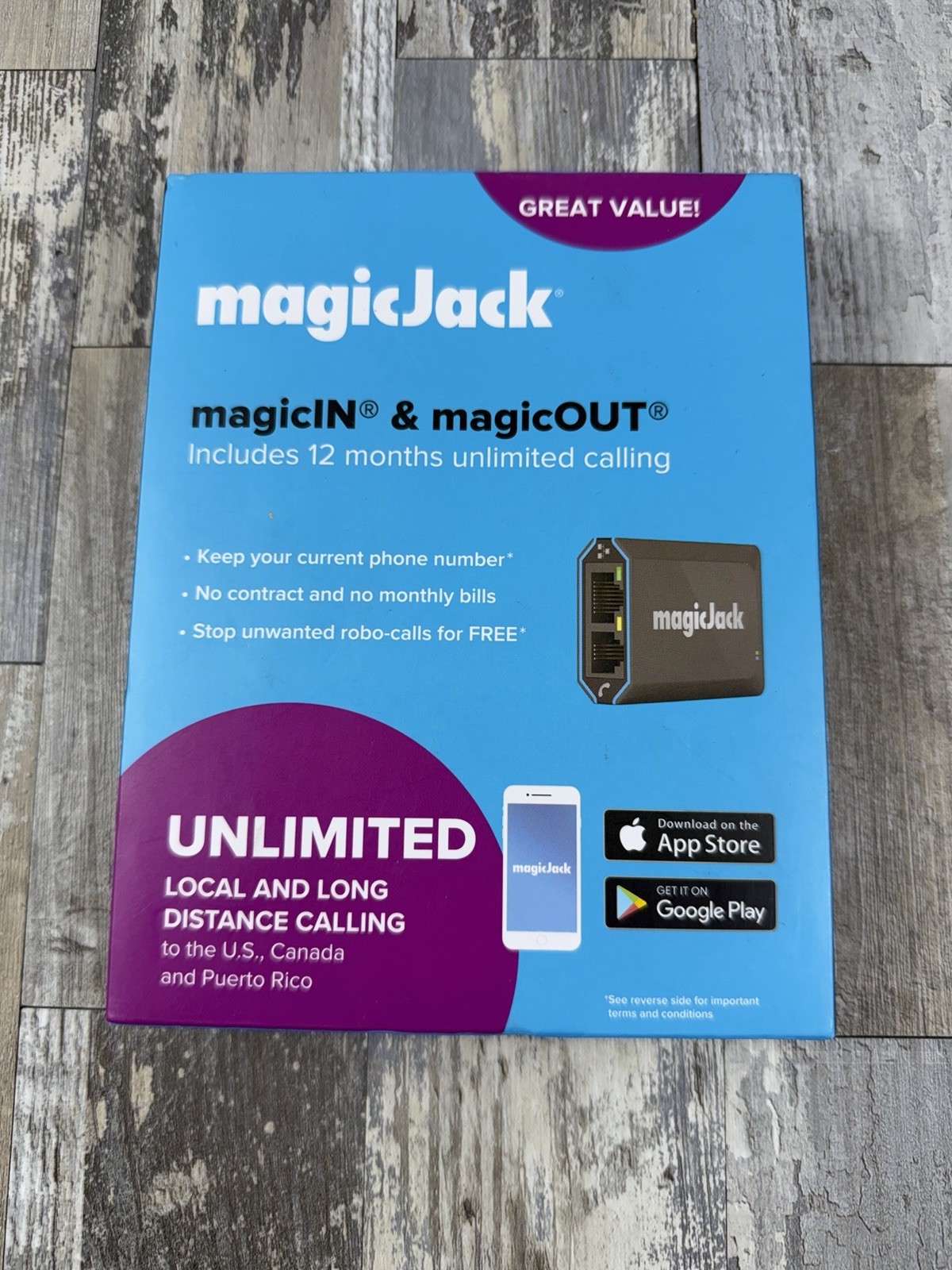 magicJack Home VOIP Adapter – Unlimited US & Canada Calls – Brand New Open Box