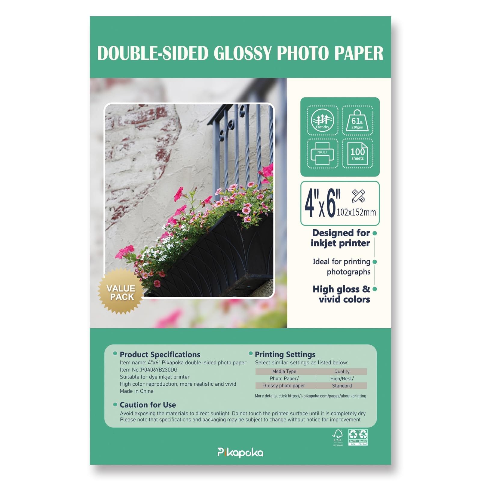 Double Sided Glossy Photo Paper 4×6, Thick Glossy Paper for Cardstock, 100 Sh…