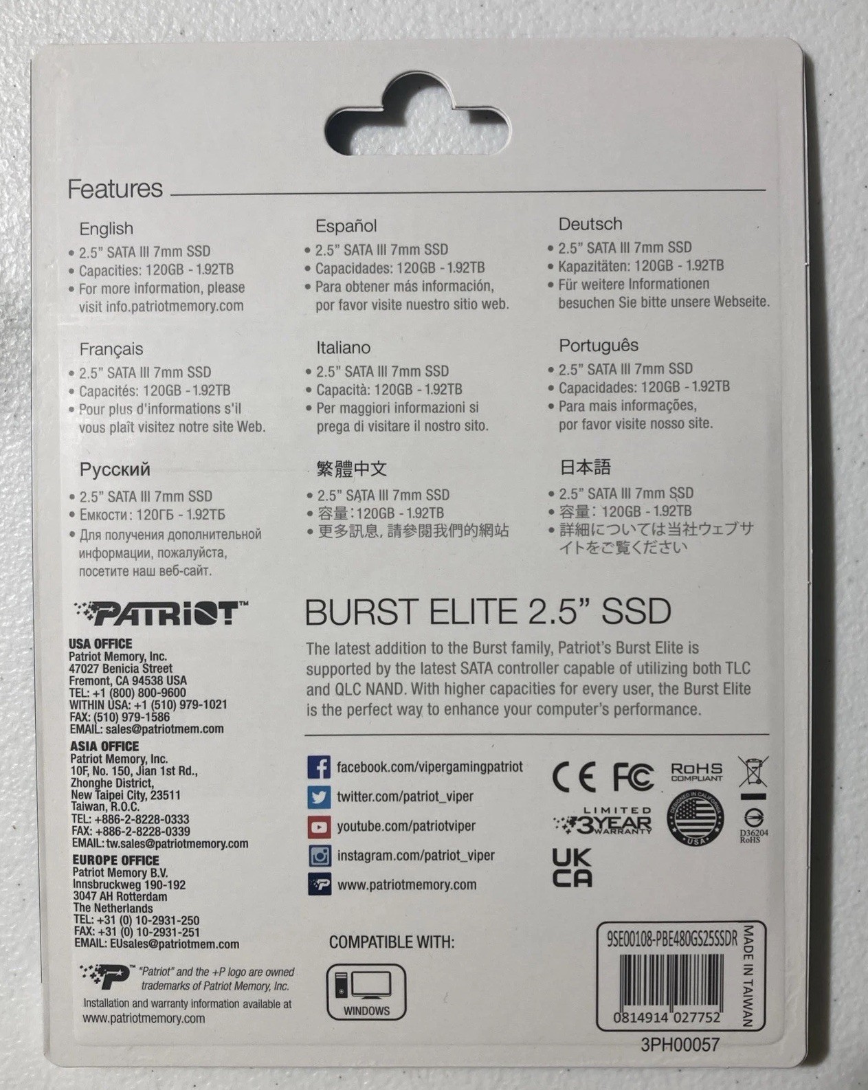 Patriot Burst Elite 2.5″ 480GB SATA III TLC Internal Solid State Drive (SSD) NEW