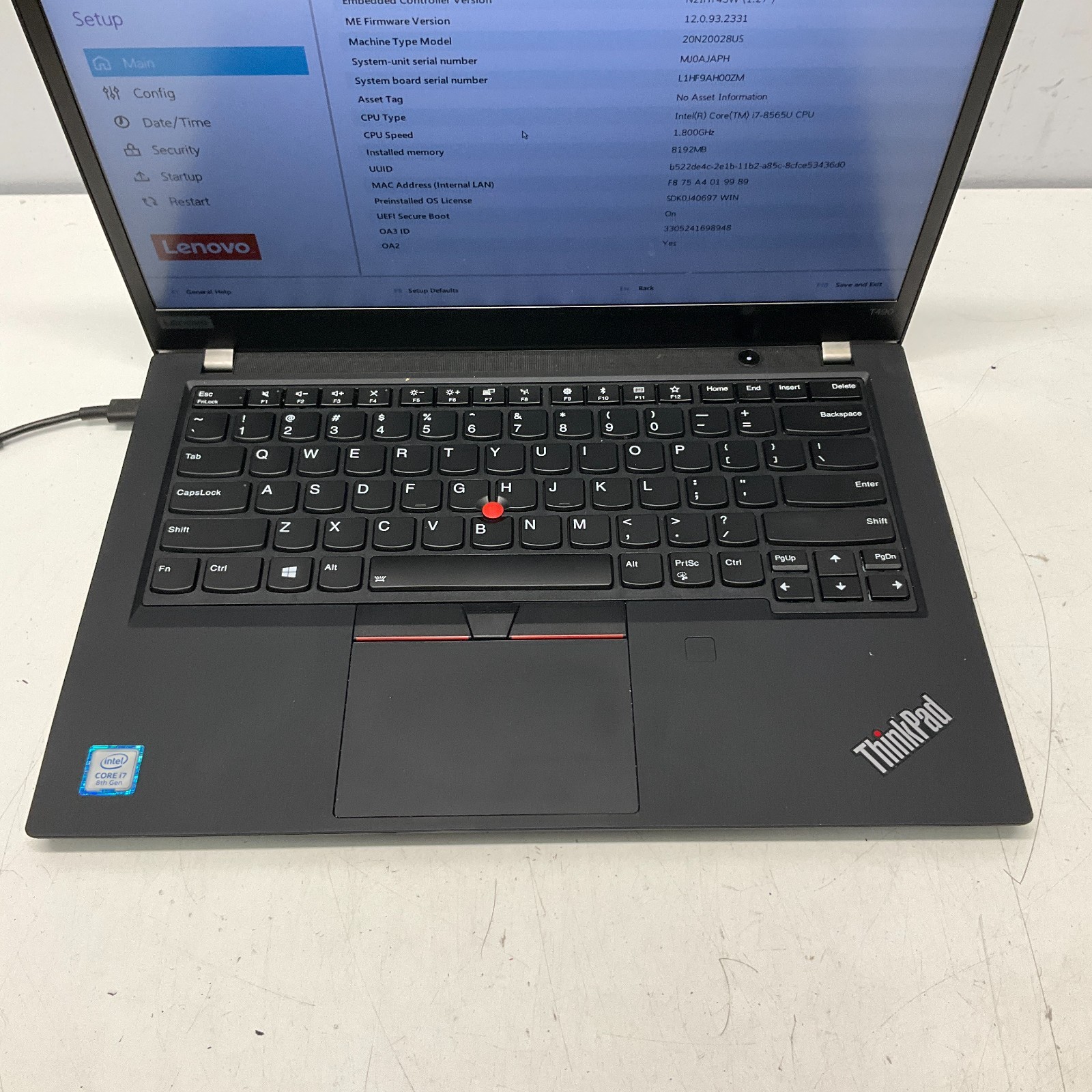 Lenovo Thinkpad T490 14” Intel Core i7-8665U 1.90GHz 8GB Laptop READ ISSUE