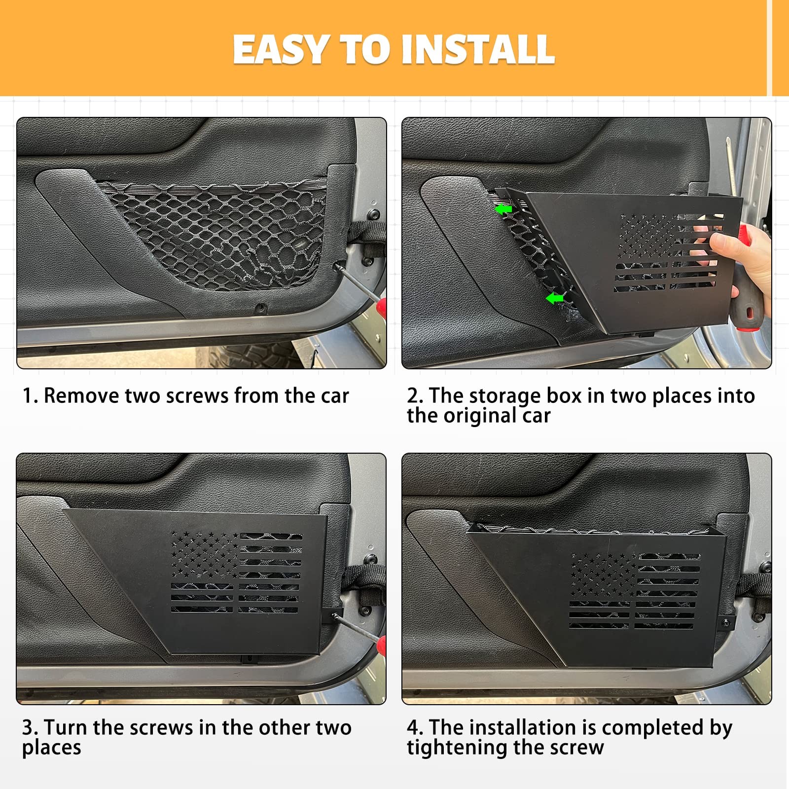 Metal Front Door Storage Box for 2007-2018 Jeep Wrangler JK JKU 2/4 Door