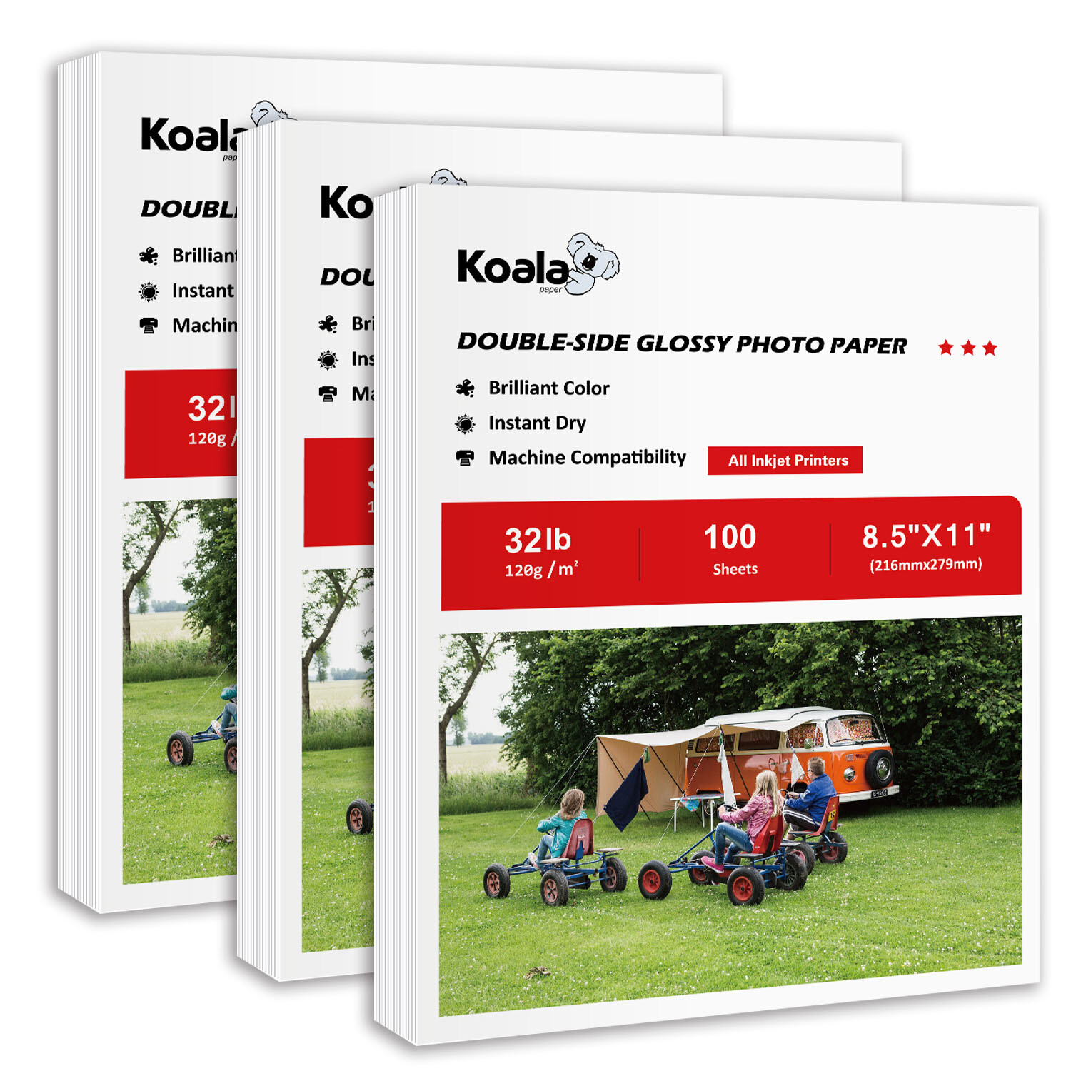 Koala Double Sided Glossy Photo Paper 8.5×11 32lb 300 Sheets Inkjet Printer 120g