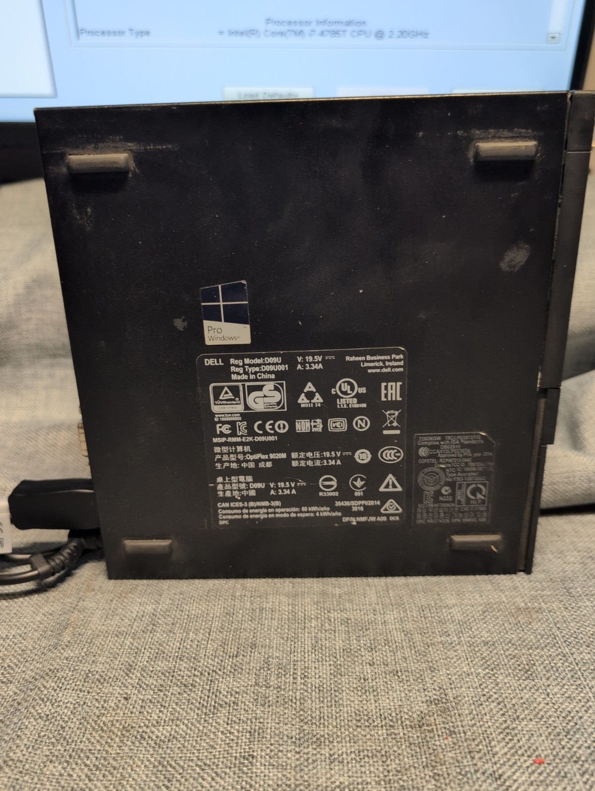 DELL OPTIPLEX 9020 MICRO PC i7-4785T@2.2GHZ 8GB No SSD Or HDD