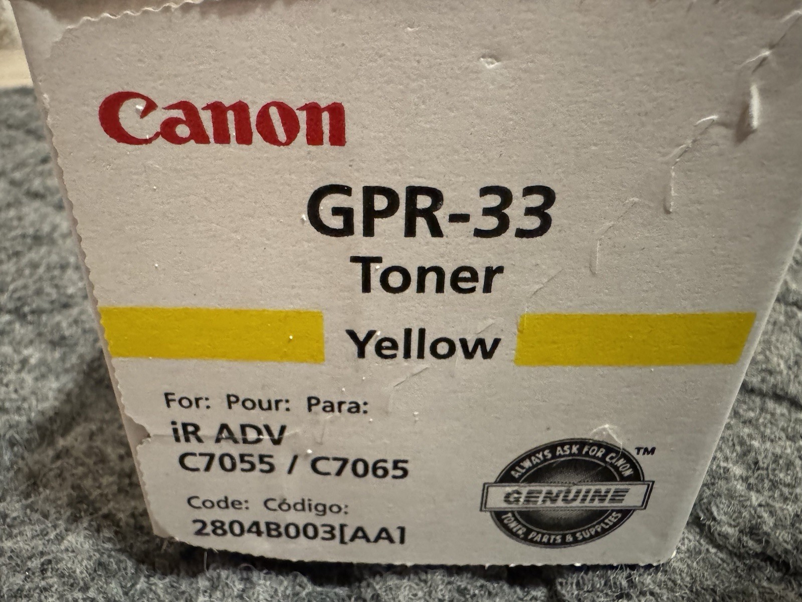 Genuine Canon GPR-33 YELLOW Toner, Brand NEW Sealed Box