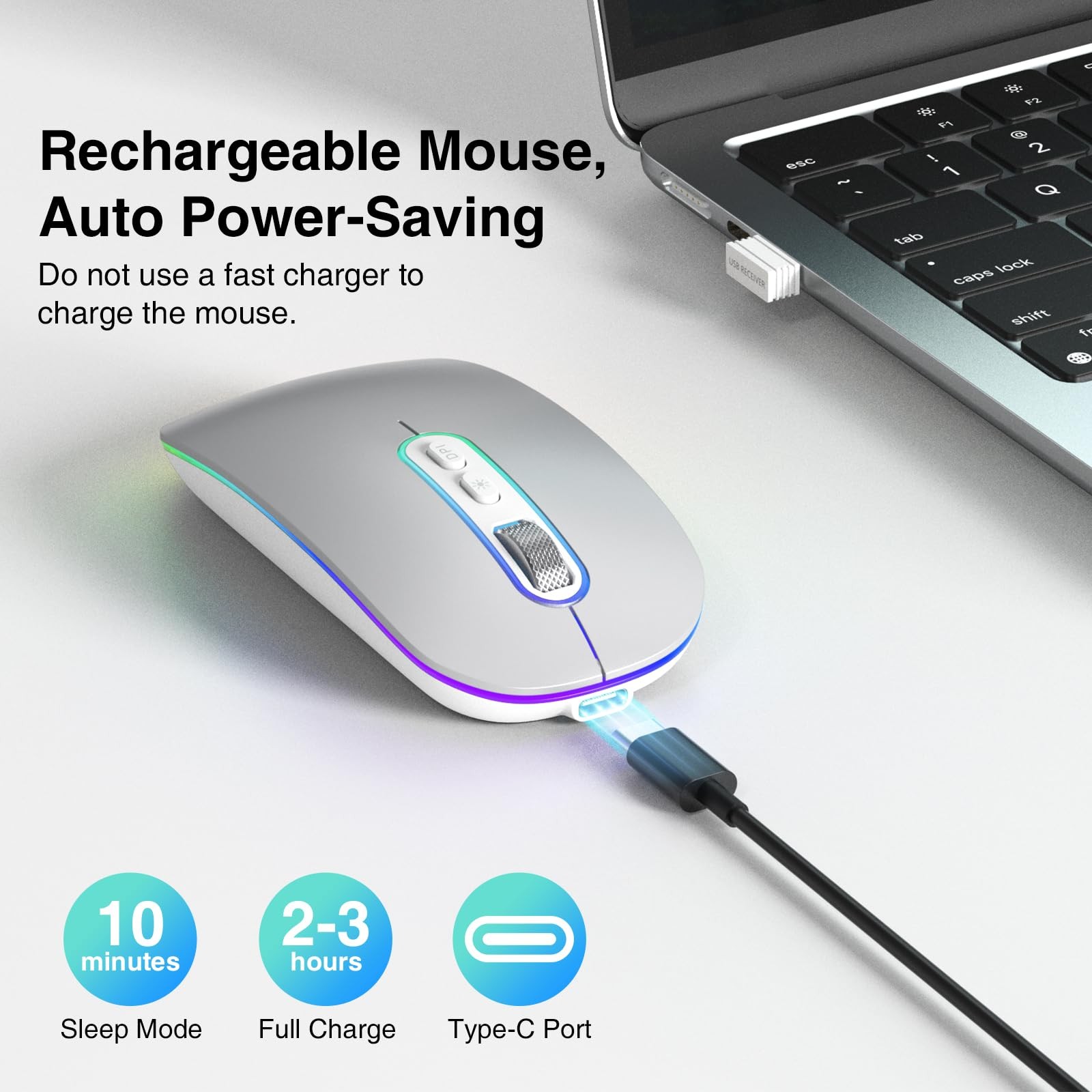 Rechargeable 2.4G BT Wireless Slim Mouse 1600 DPI USB Receiver Mac PC Laptop